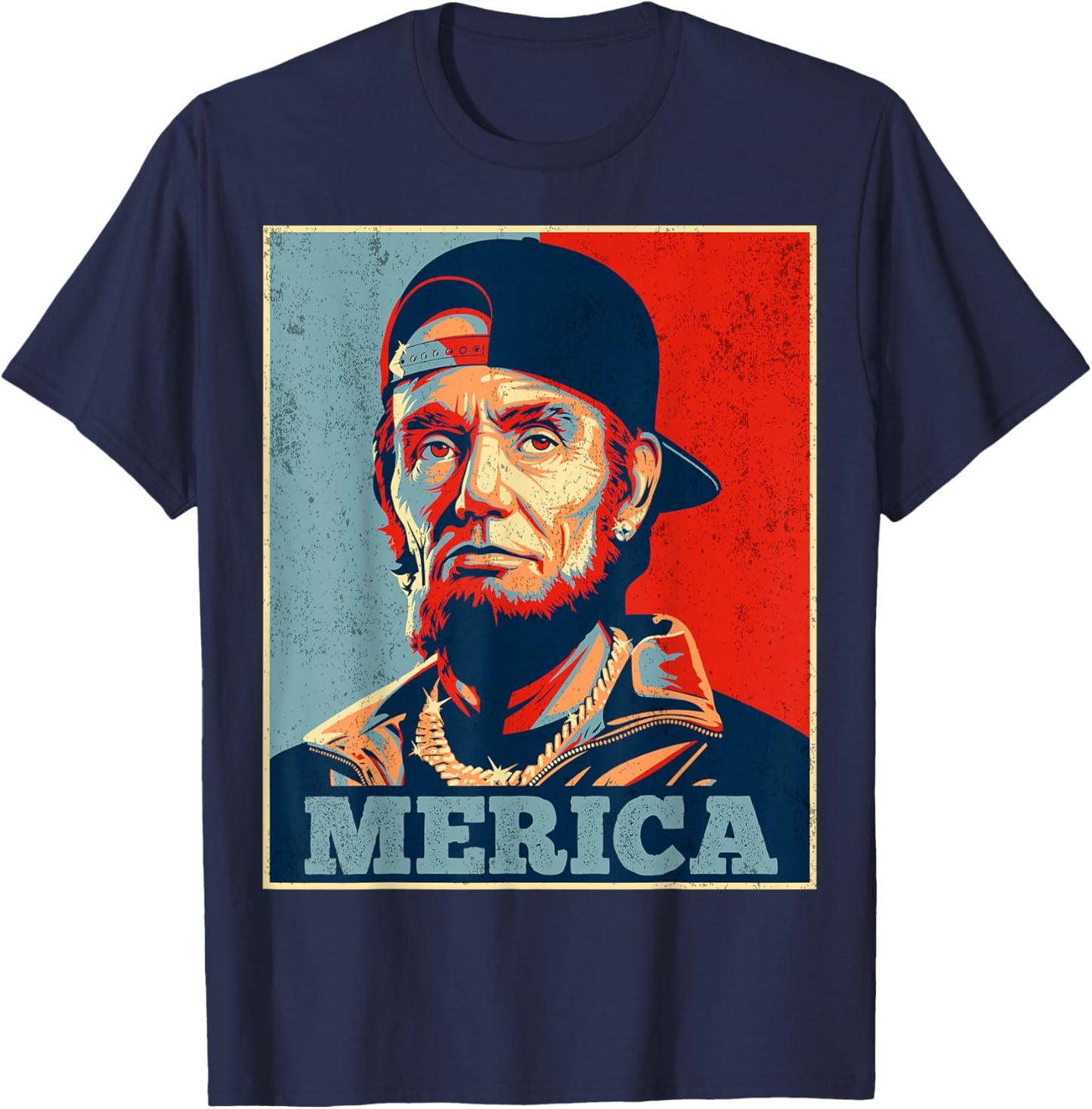 Abraham Lincoln 4th of July Merica Men Women American Flag T-Shirt - T-Shirt | Navy