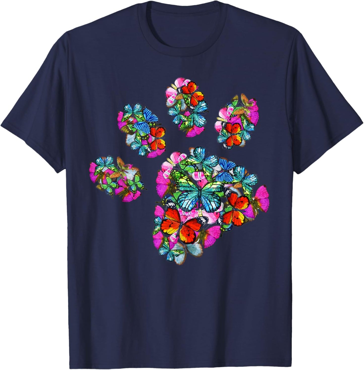 Paw Print of Colorful Butterfly - Cat or Dog Paw T-Shirt - T-Shirt | Navy