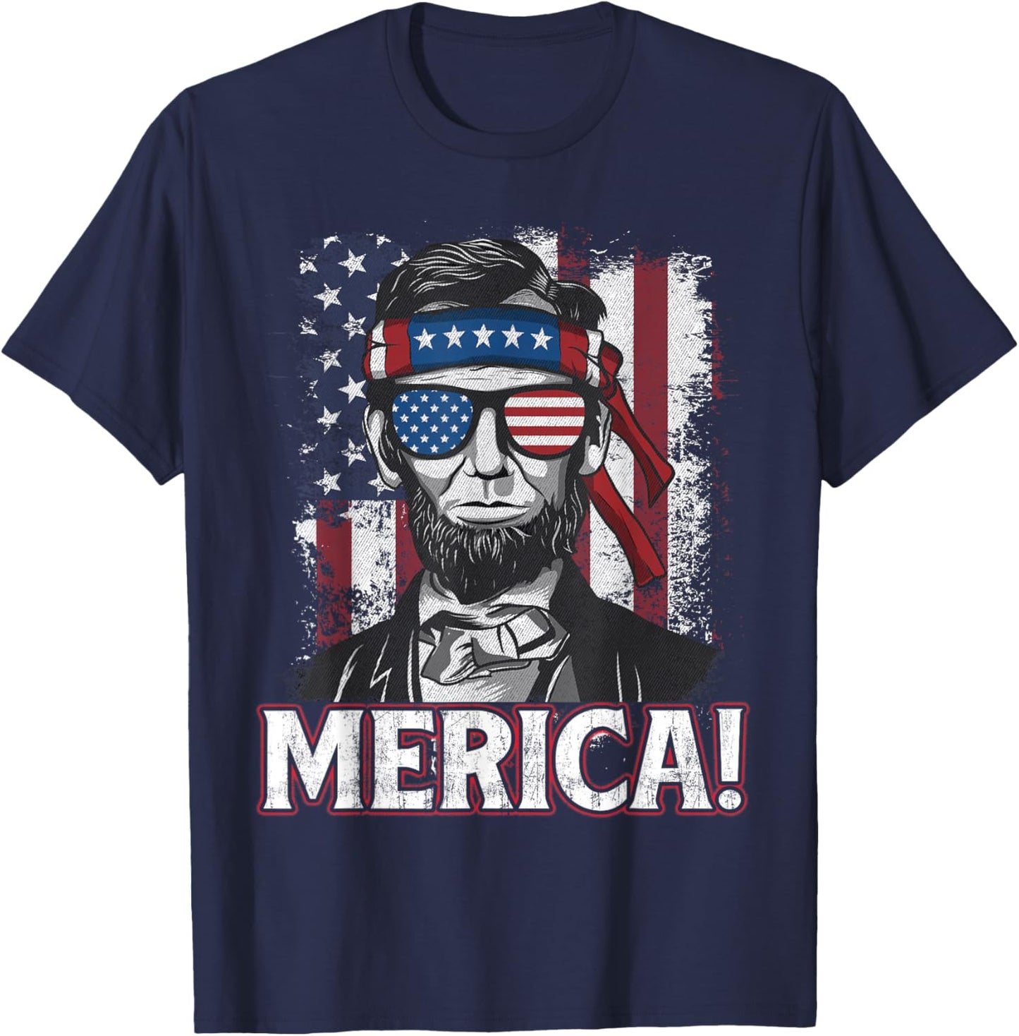 Abraham Lincoln Merica - USA American Flag 4th of July T-Shirt - T-Shirt | Navy