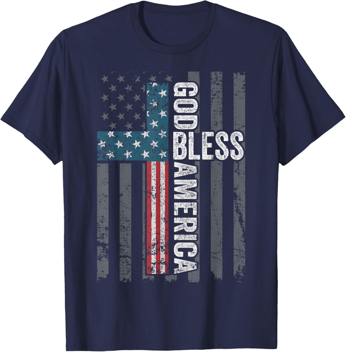 God Bless America - Patriotic Christian Cross USA Flag T-Shirt - T-Shirt | Navy