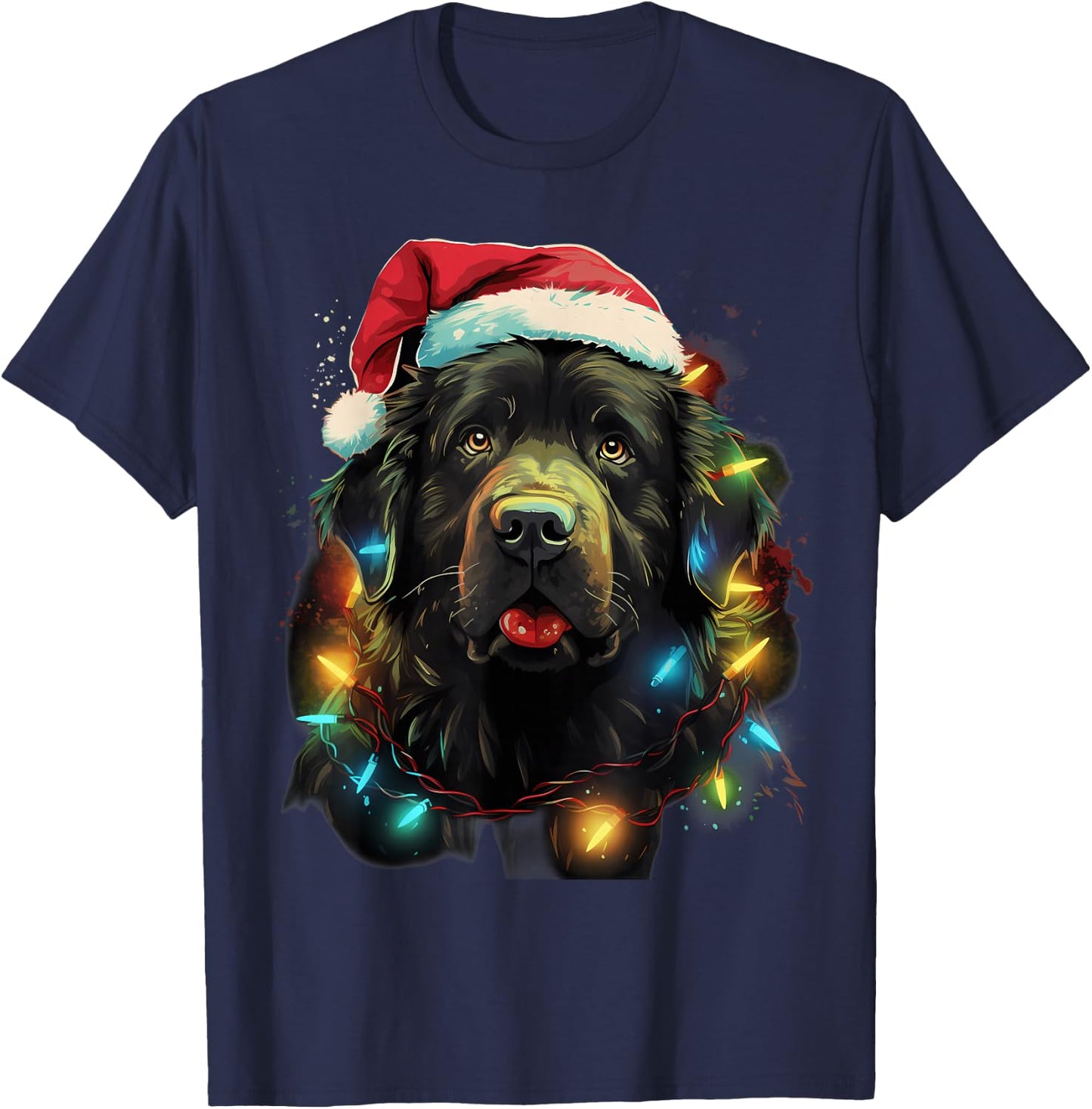 Xmas Newfie Dog Tangled Christmas Lights Women Kids T-Shirt - T-Shirt | Navy