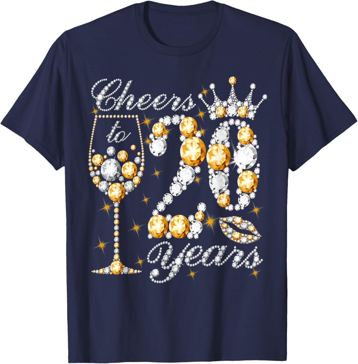 Cheers To 20 Years Old Happy 20th Birthday Queen Drink Wine T-Shirt - T-Shirt | Navy