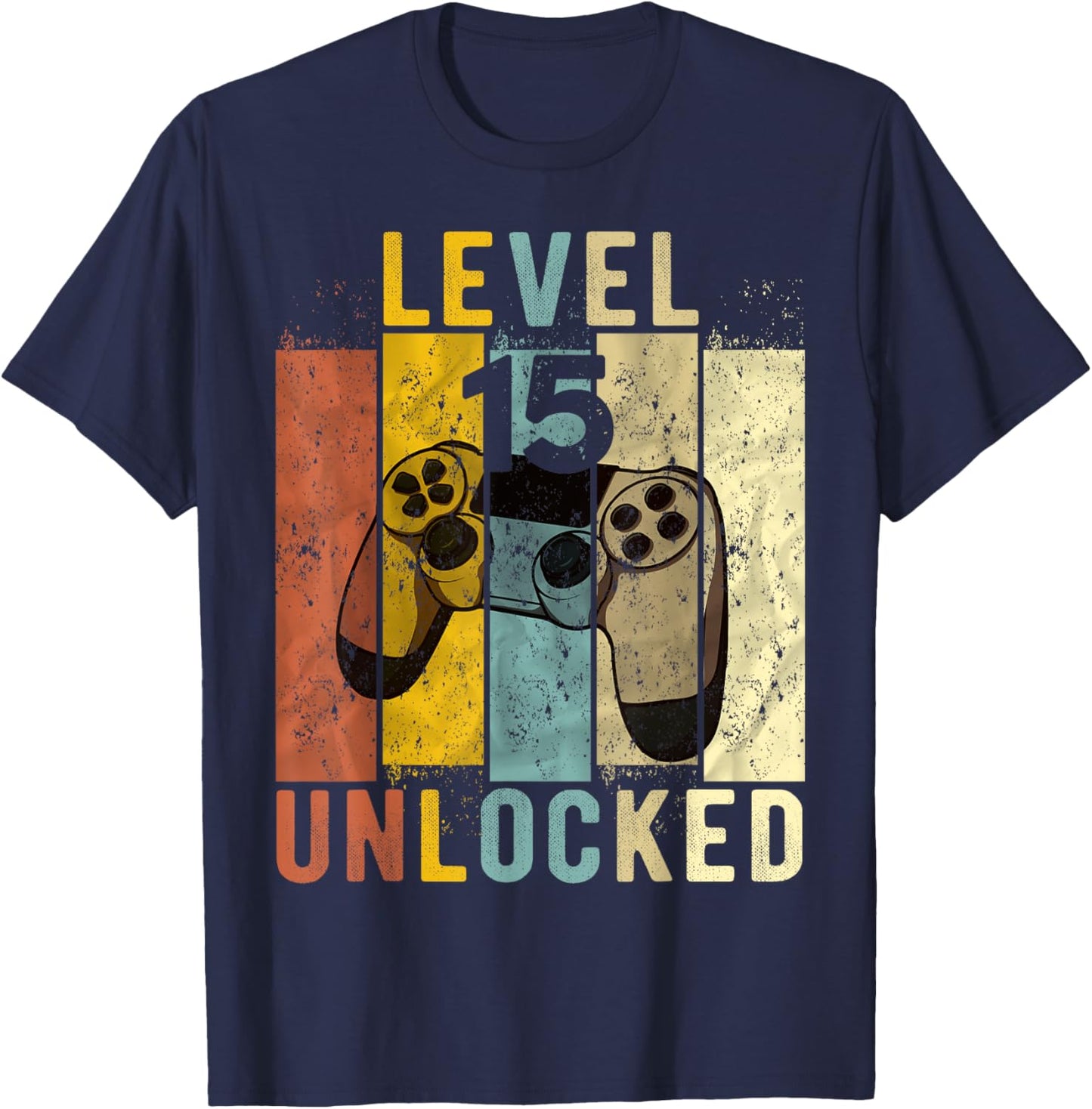 15th Birthday Level 15 Unlocked Video Gamer T-Shirt - T-Shirt | Navy