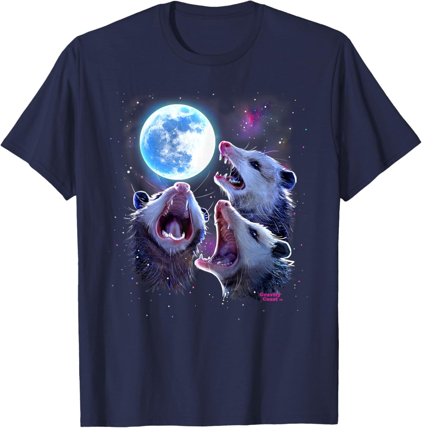 Three Opossums howling at the Moon Funny Pet Possum Shirt T-Shirt - T-Shirt | Navy