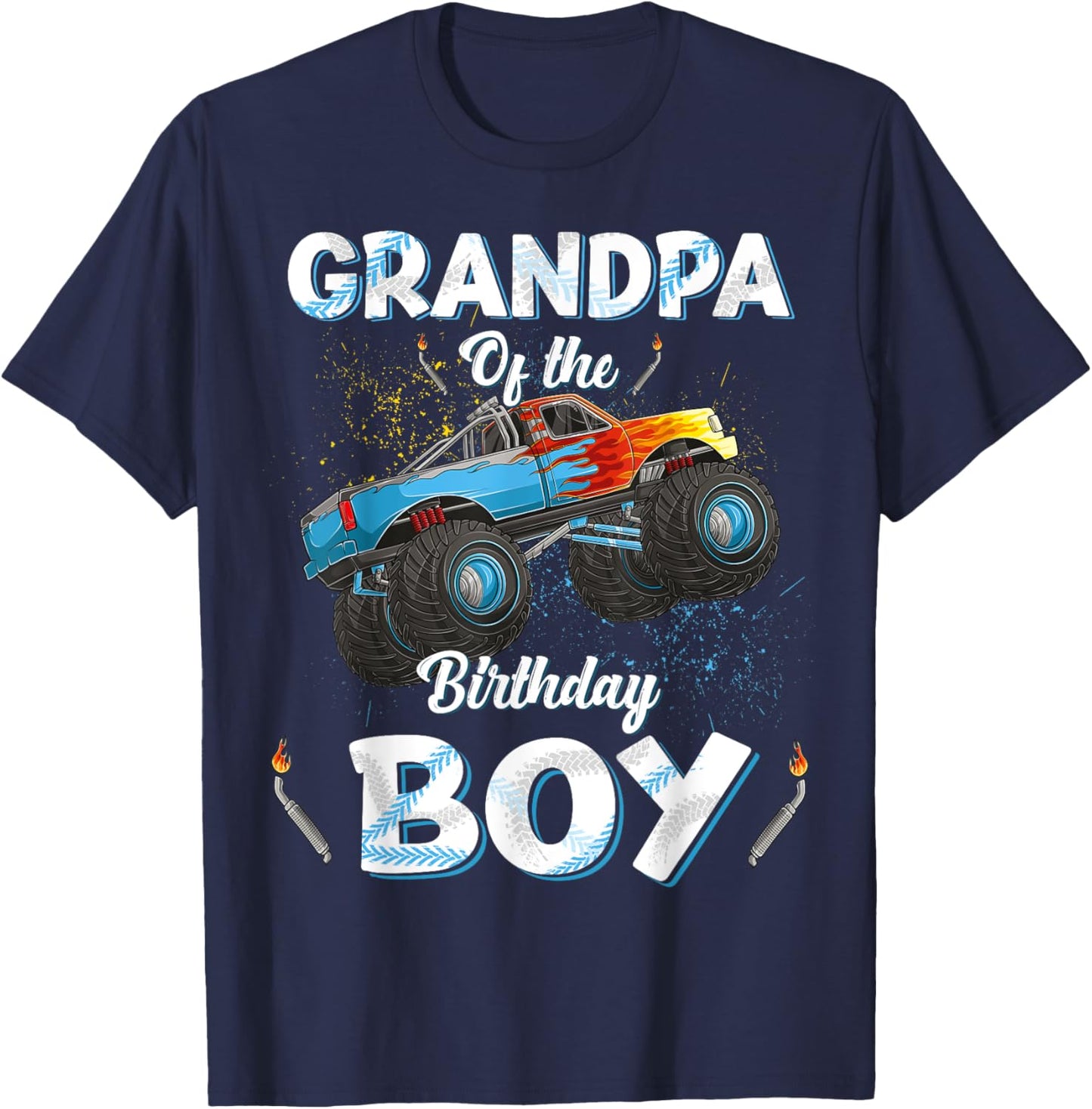 Grandpa Of The Birthday Boy Monster Truck Bday Men Grampy T-Shirt - T-Shirt | Navy