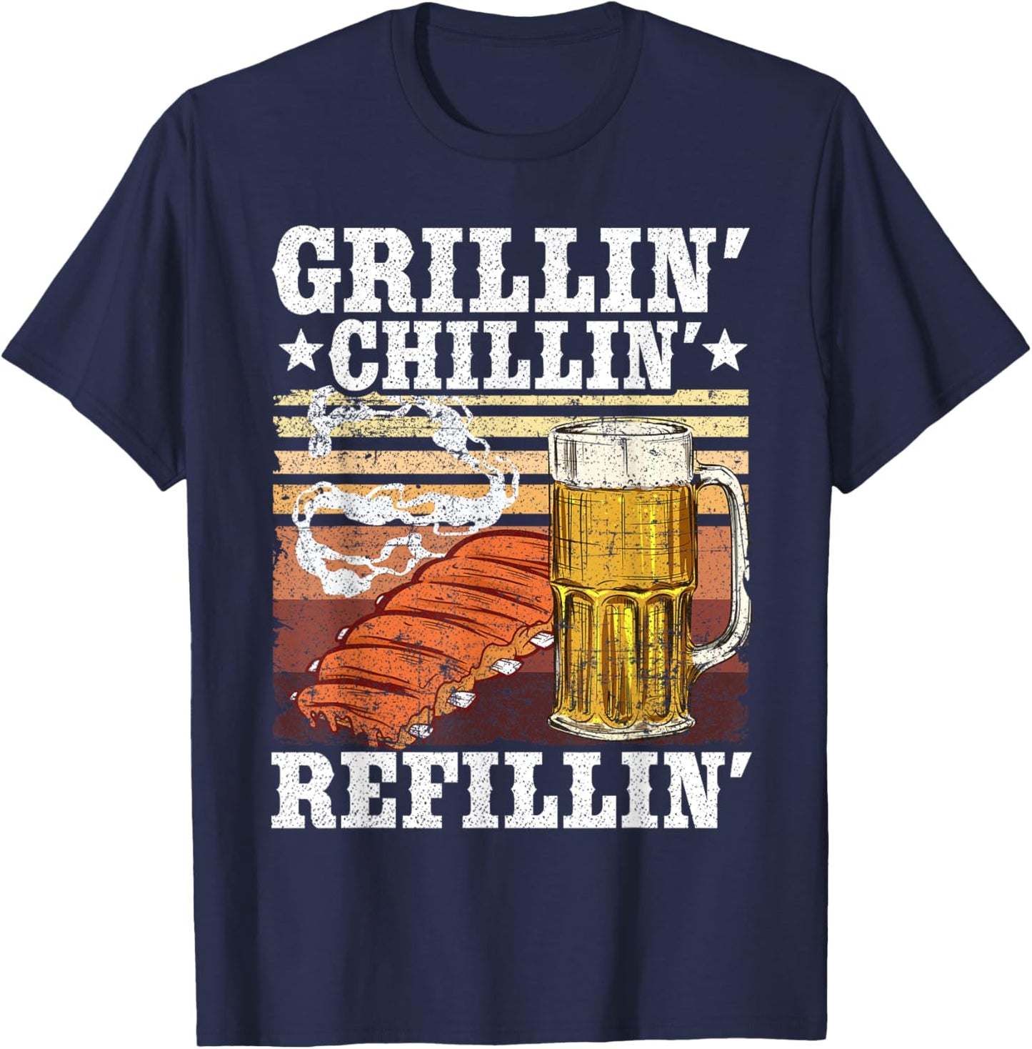 Barbecue Party Smoking Meat BBQ Grilling Chilling Refilling T-Shirt - T-Shirt | Navy