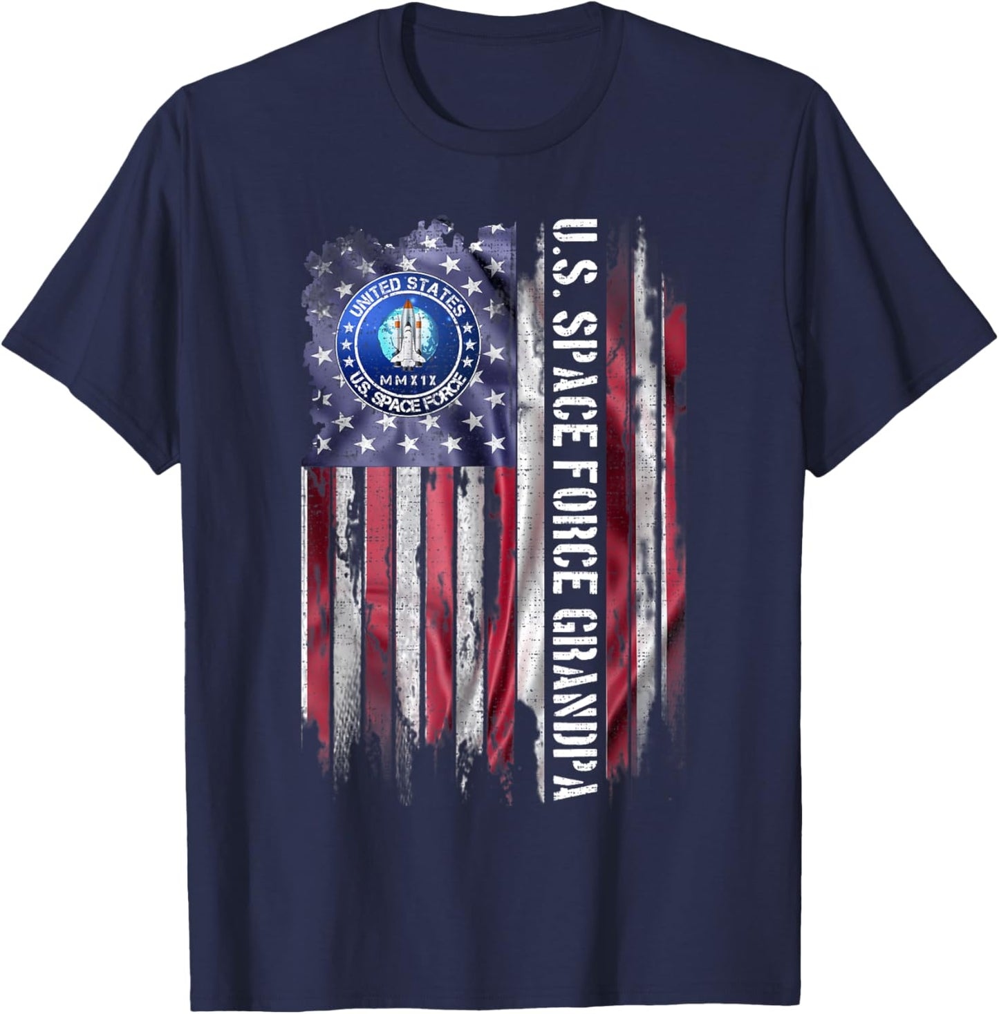 Vintage USA American Flag Proud US Space Force Grandpa Funny T-Shirt - T-Shirt | Navy