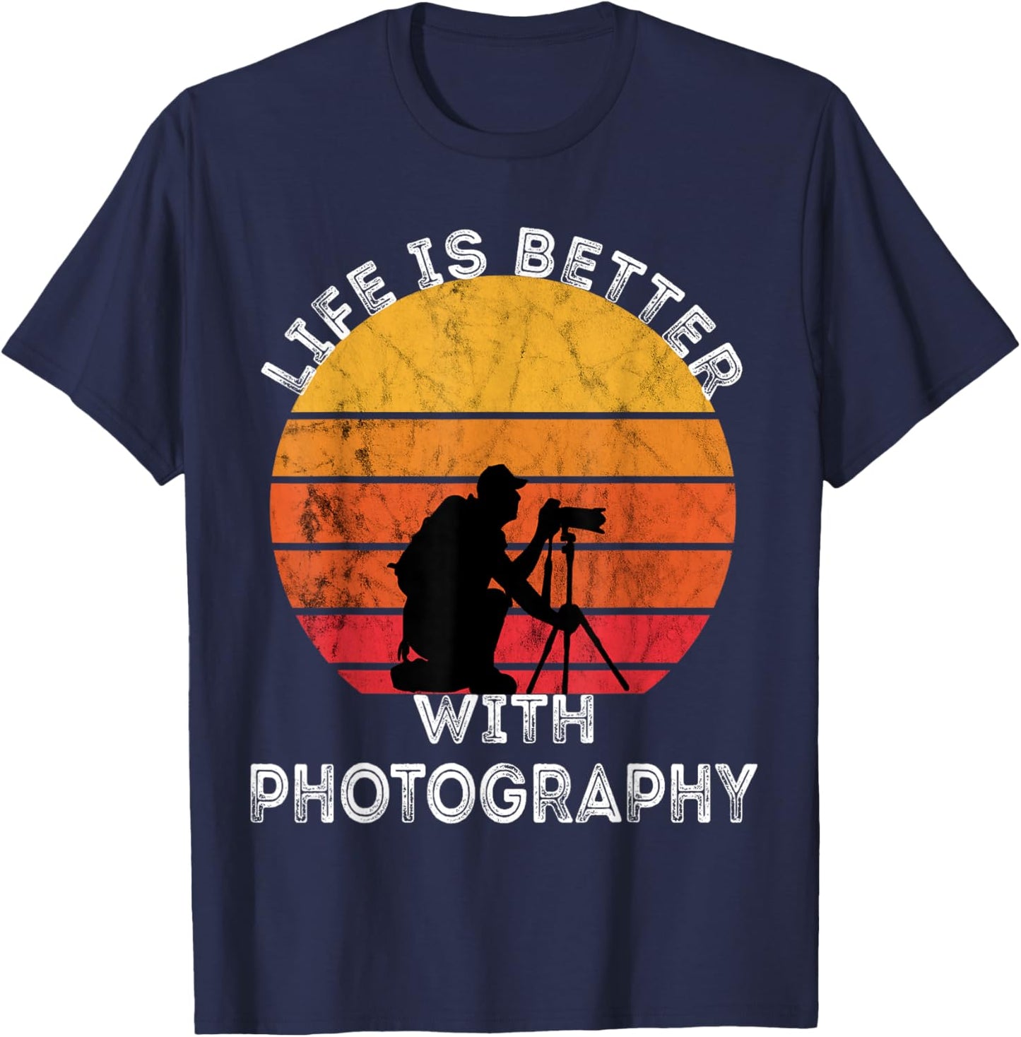 Photographer Camera Lover Retro Vintage Sunset Photography T-Shirt - T-Shirt | Navy