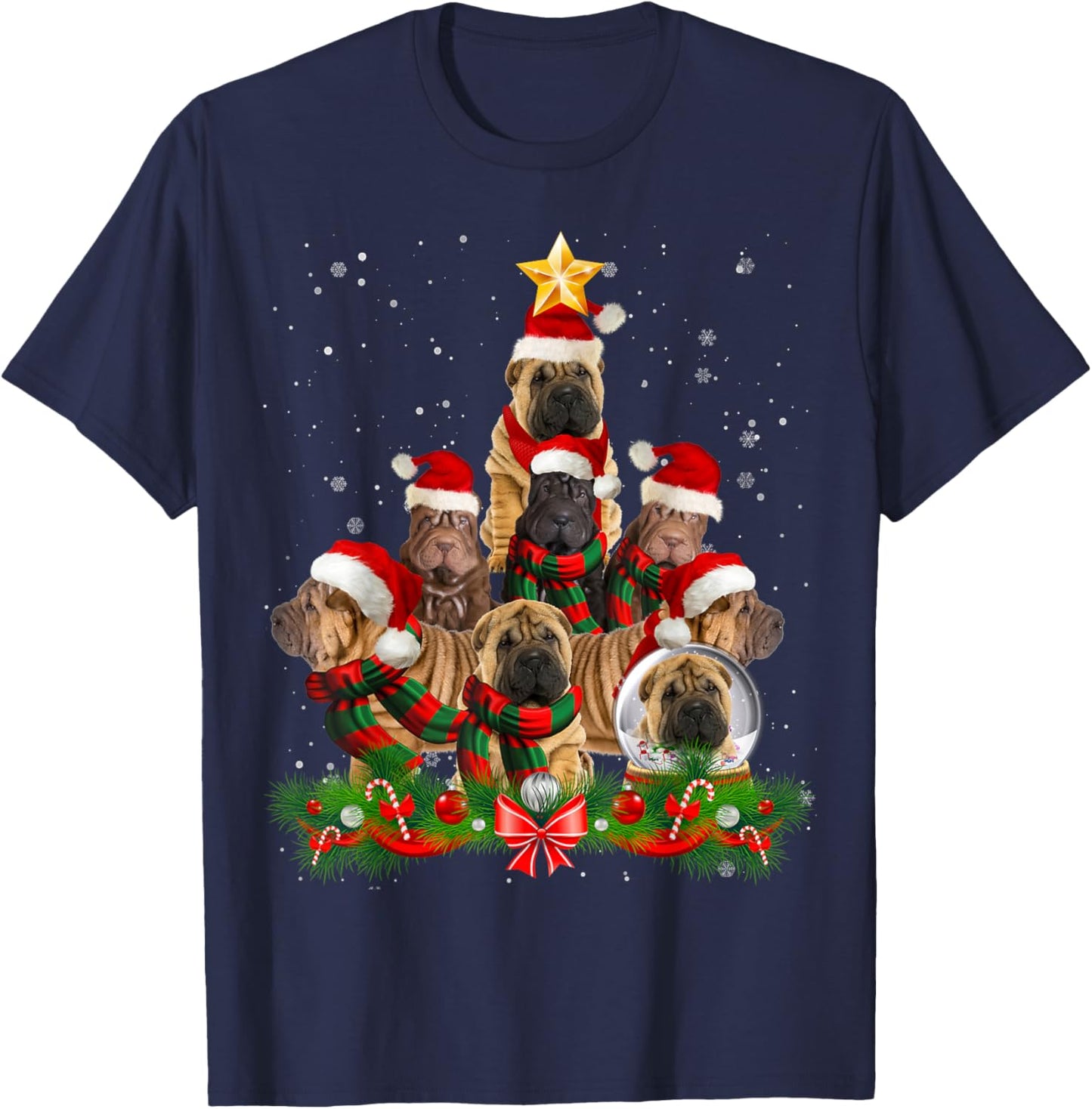 Funny Shar Pei Dog Christmas Tree Women T-Shirt - T-Shirt | Navy