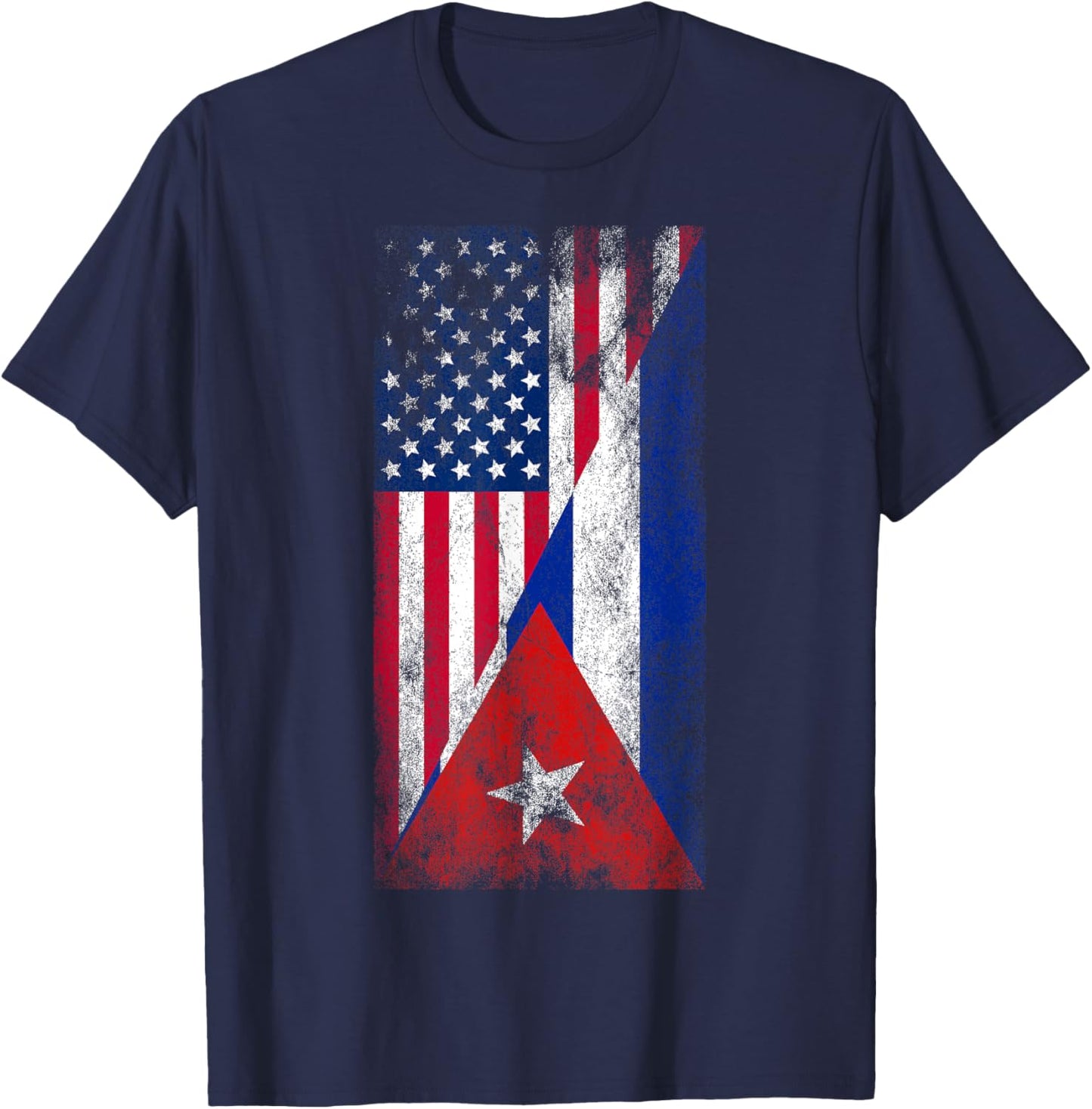 USA Cuba Flags - United States of America, Cuban T-Shirt - T-Shirt | Navy