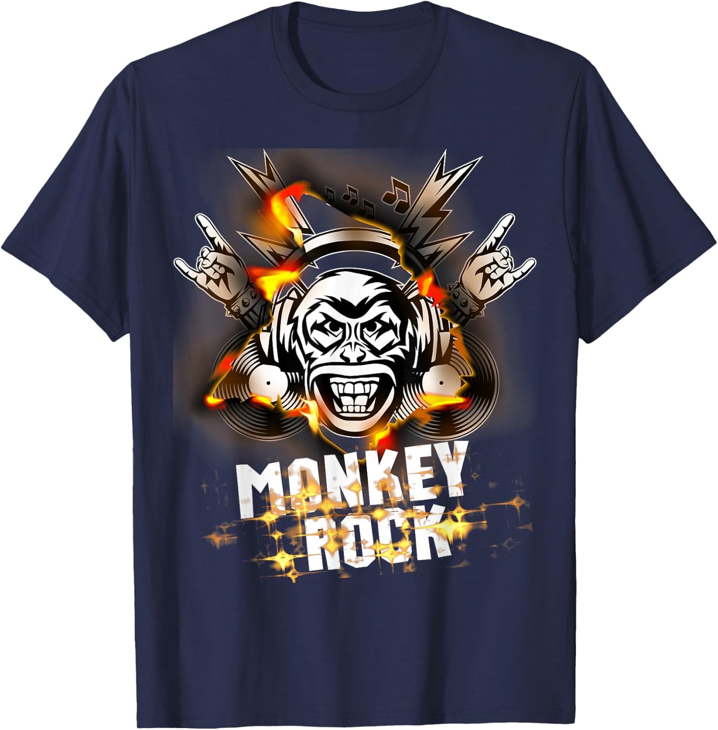 Monkey Punks Band on Fire Classic Rock and Roll Never Die T-Shirt - T-Shirt | Navy