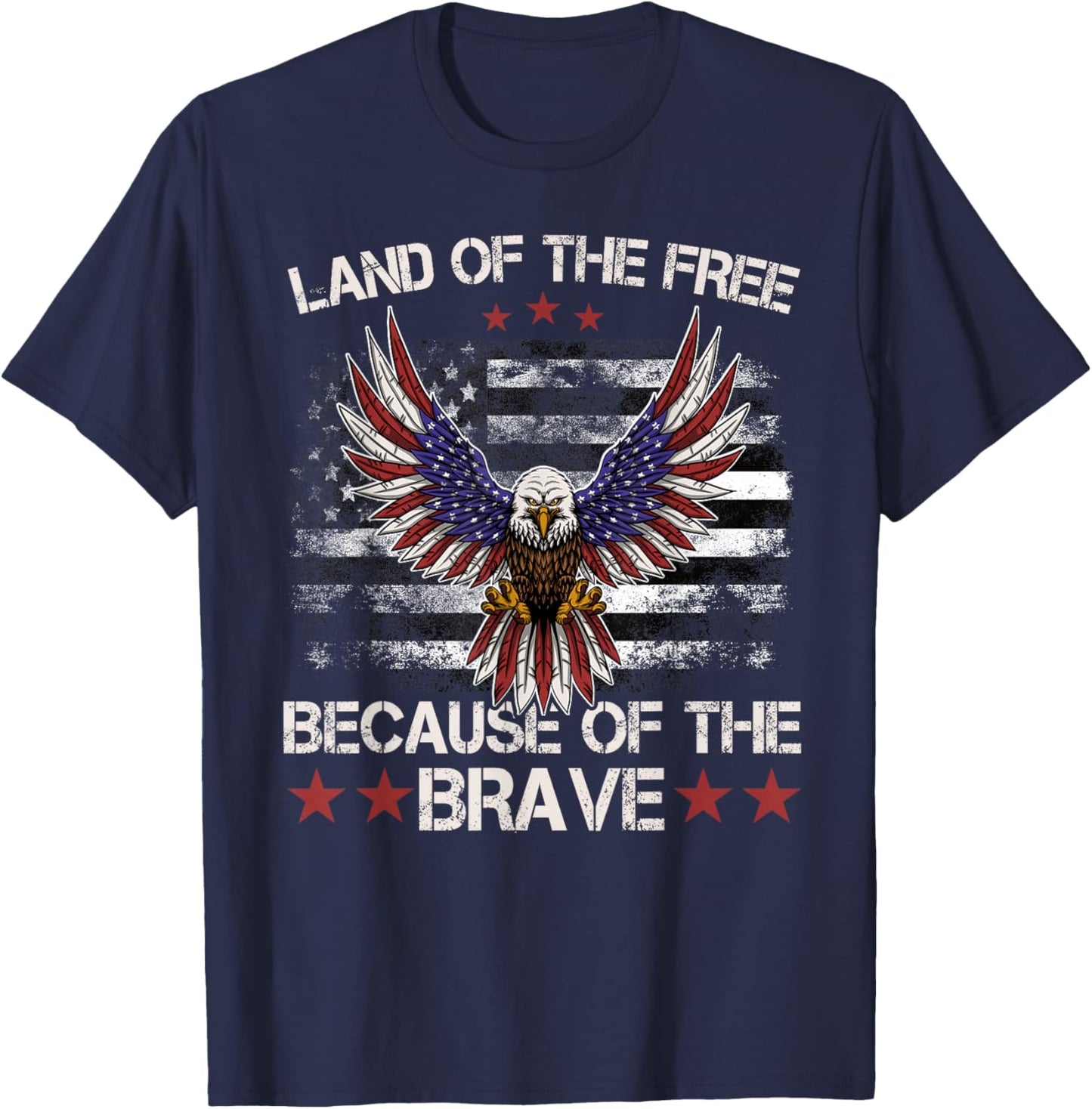 America Eagle | Land of The Free Because of The Brave T-Shirt - T-Shirt | Navy