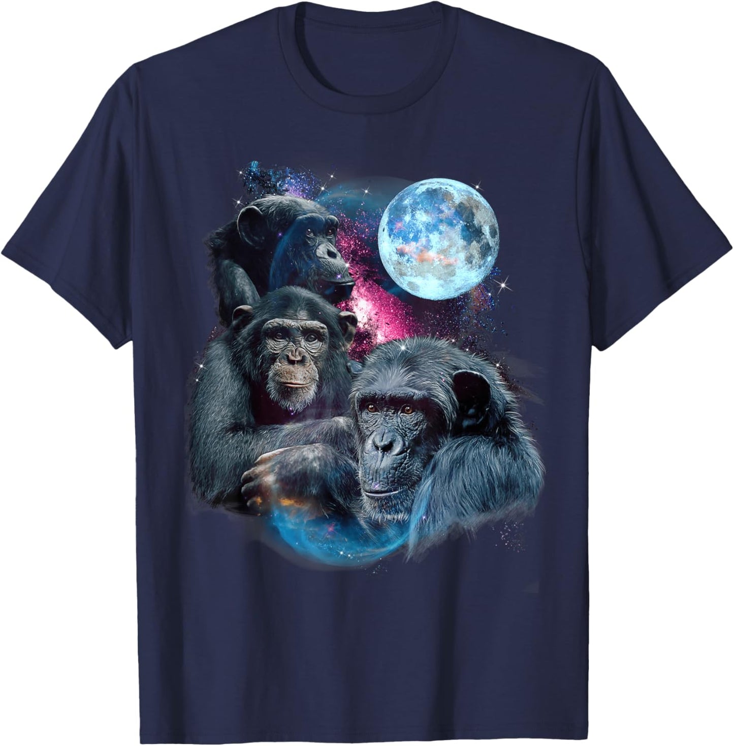 3 Moon Chimpanzee Art Monkey Chimp Ape Animal Lover Novelty T-Shirt - T-Shirt | Navy