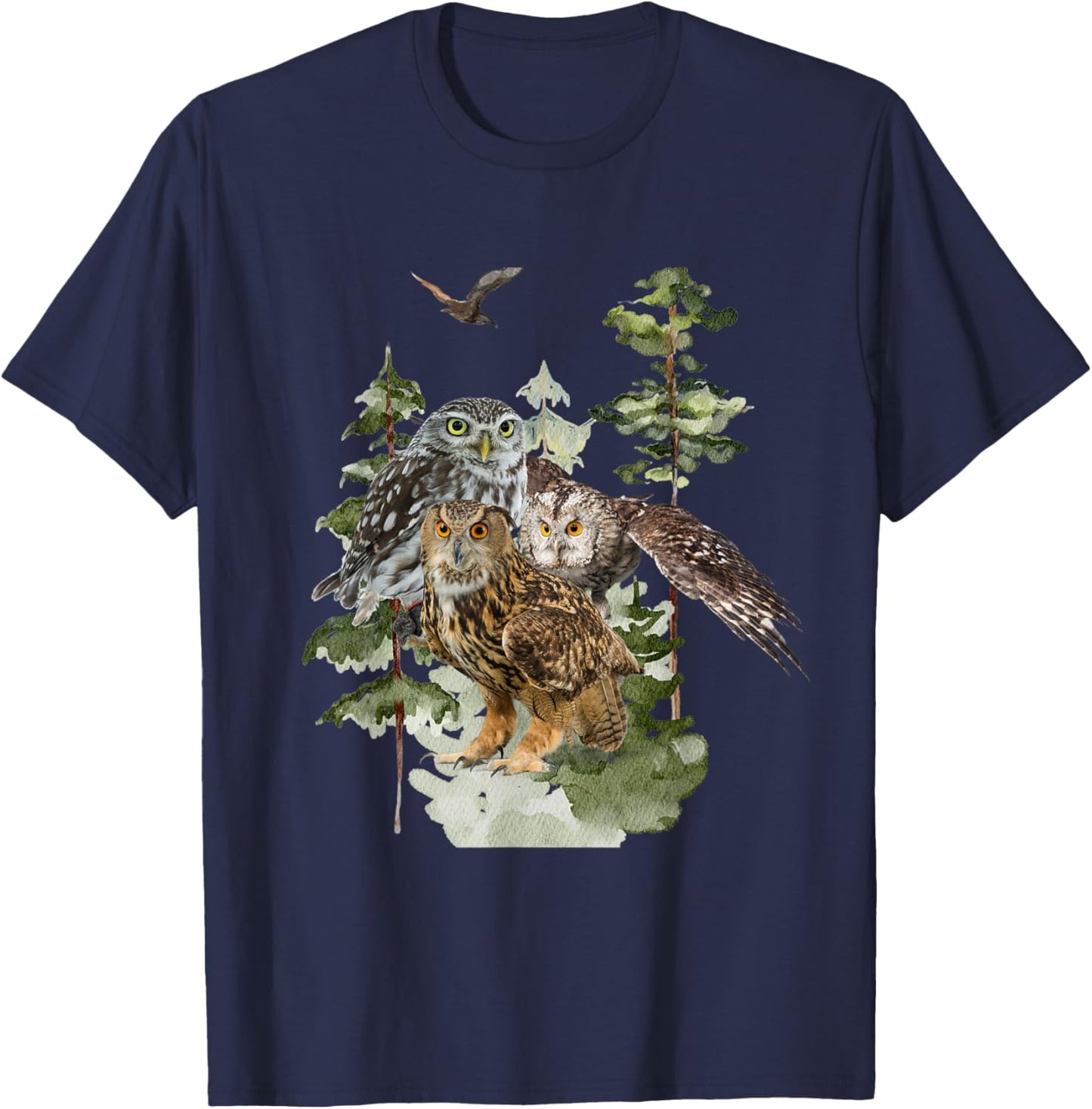 Wildlife Mountain Owls in the Woods T-Shirt - T-Shirt | Navy