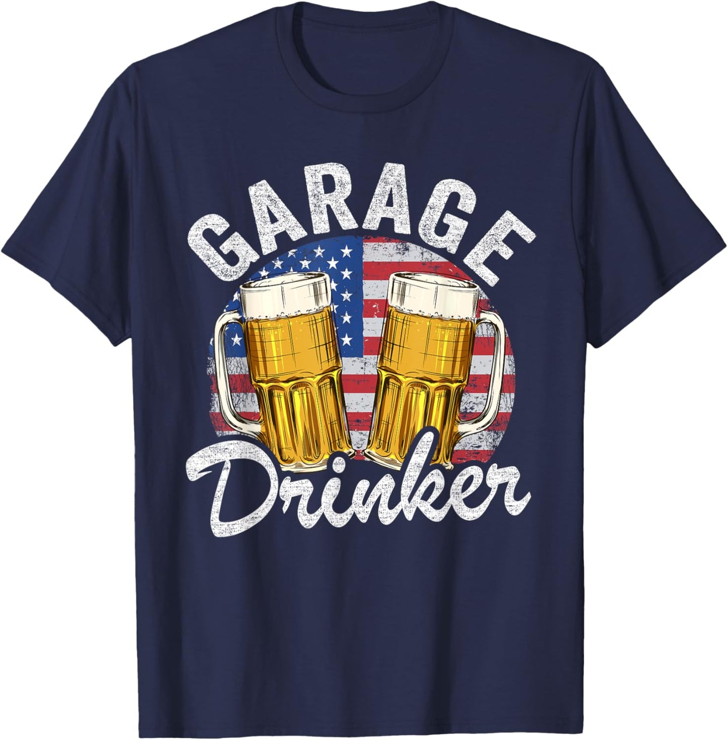 Garage Drinker 4th Of July American Flag Dad Garage T-Shirt - T-Shirt | Navy