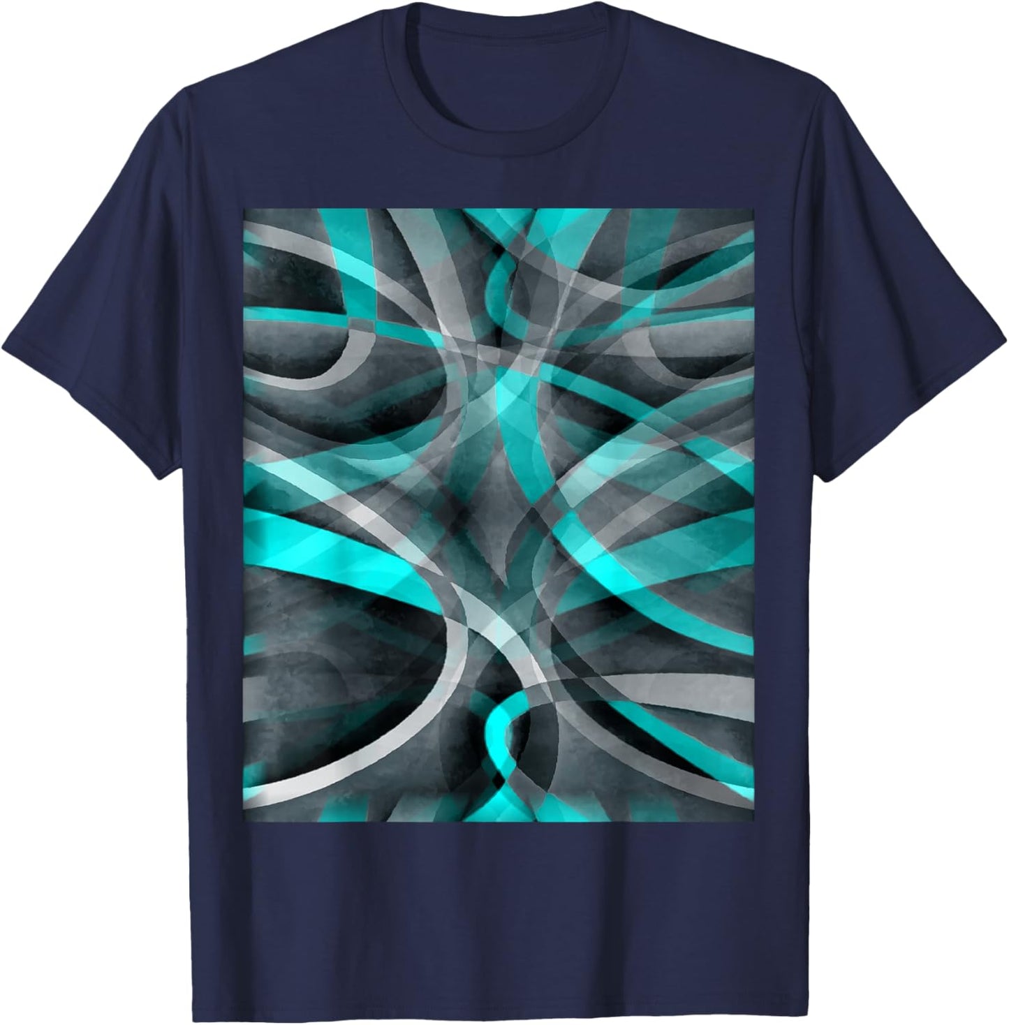 Eighties Turquoise On Grey Abstract Strip Pattern T-Shirt - T-Shirt | Navy