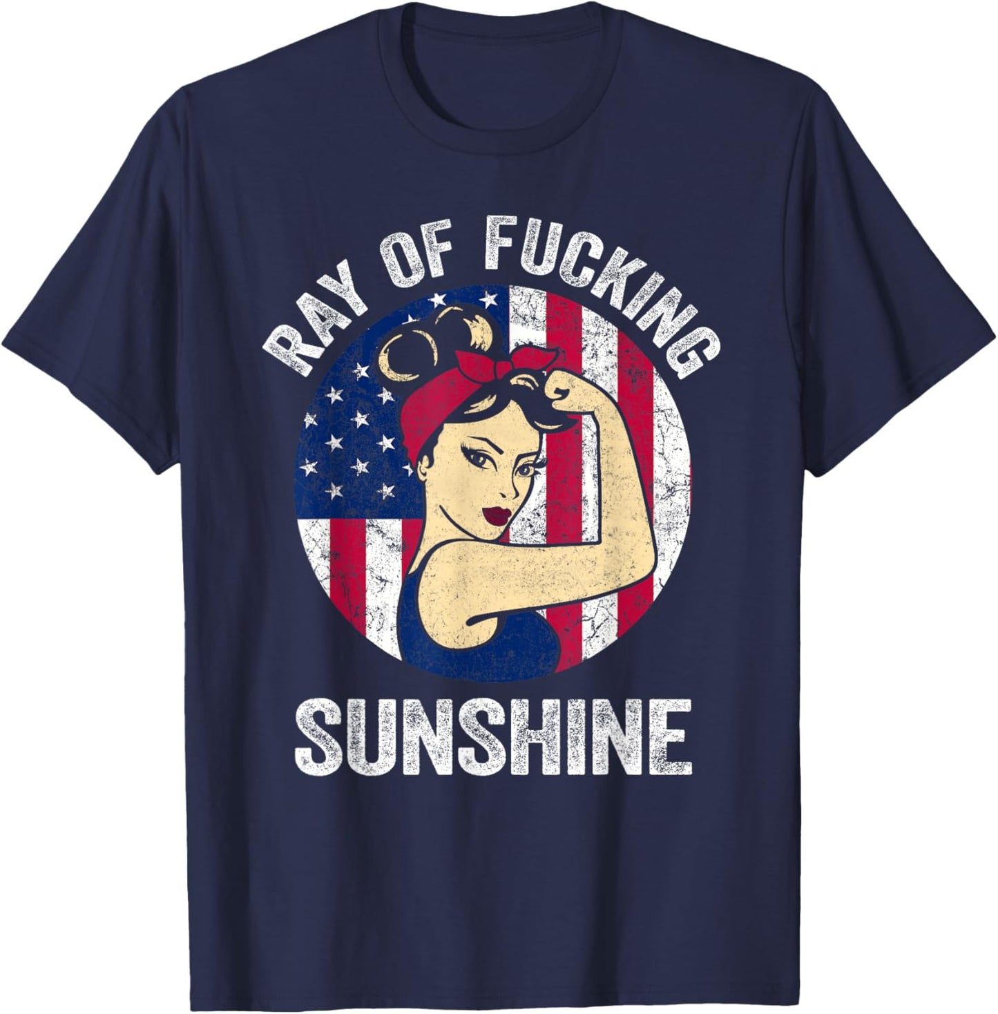 Just A Ray Of Fucking Sunshine Shirt US Flag Sarcastic T-Shirt - T-Shirt | Navy