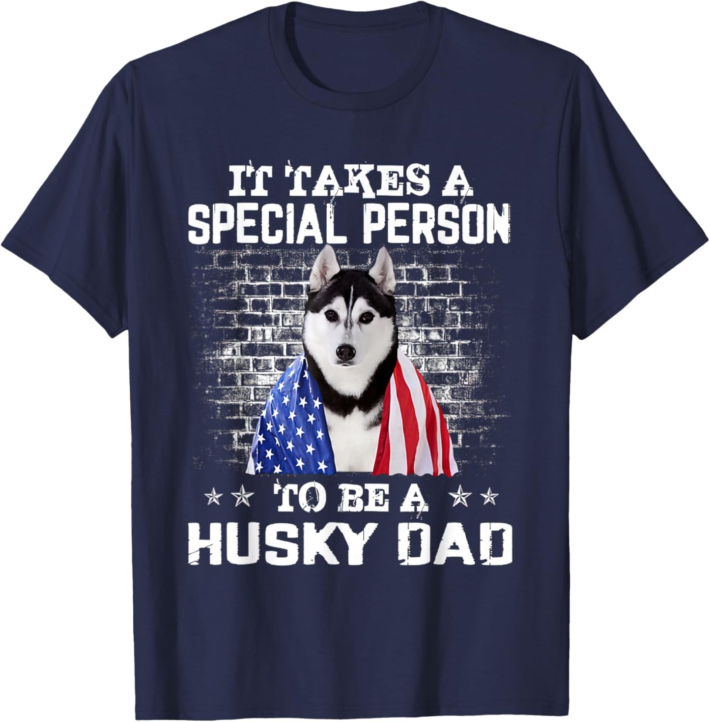 Husky Dad With Proud American Flag Dog Father's Day Women T-Shirt - T-Shirt | Navy