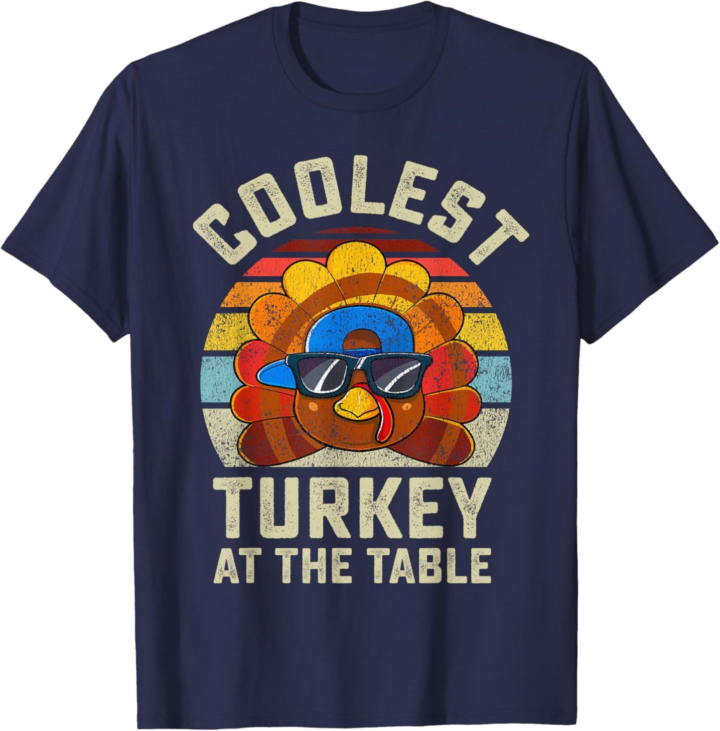 Funny Thanksgiving Retro Style Coolest Turkey At The Table T-Shirt - T-Shirt | Navy