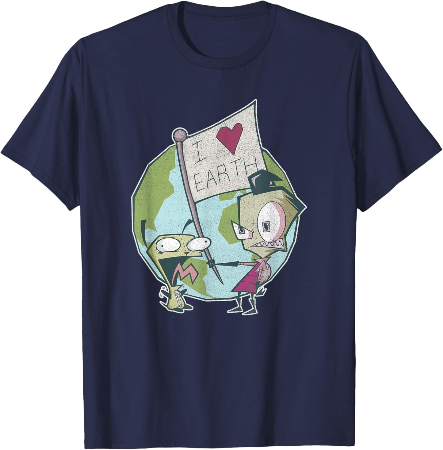 Invader Zim Earth Day I Heart Earth Sign T-Shirt - T-Shirt | Navy