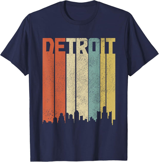 Detroit Skyline Pride Michigan Vintage Retro T-Shirt - T-Shirt | Navy