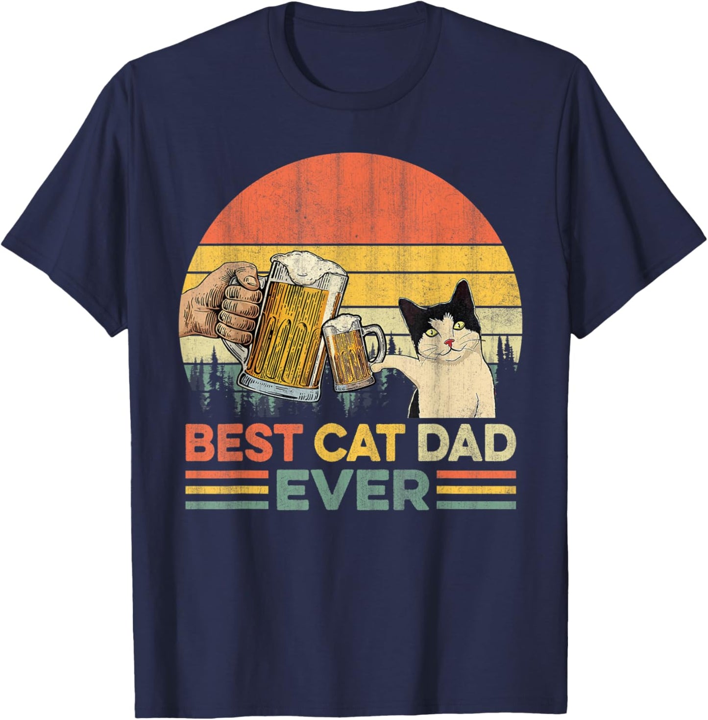 Vintage Best Cat Dad Ever Funny Beer Drinking Men T-Shirt - T-Shirt | Navy