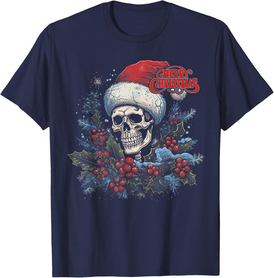 Skeleton Skull Funny Merry Christmas Santa Matching Family T-Shirt - T-Shirt | Navy