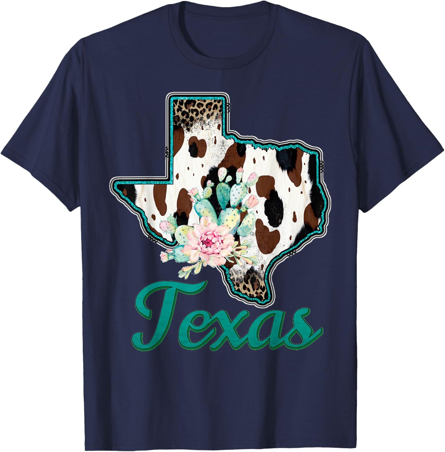 Animal Print Texas Lone Star State Cowboy Howdy Longhorn T-Shirt - T-Shirt | Navy