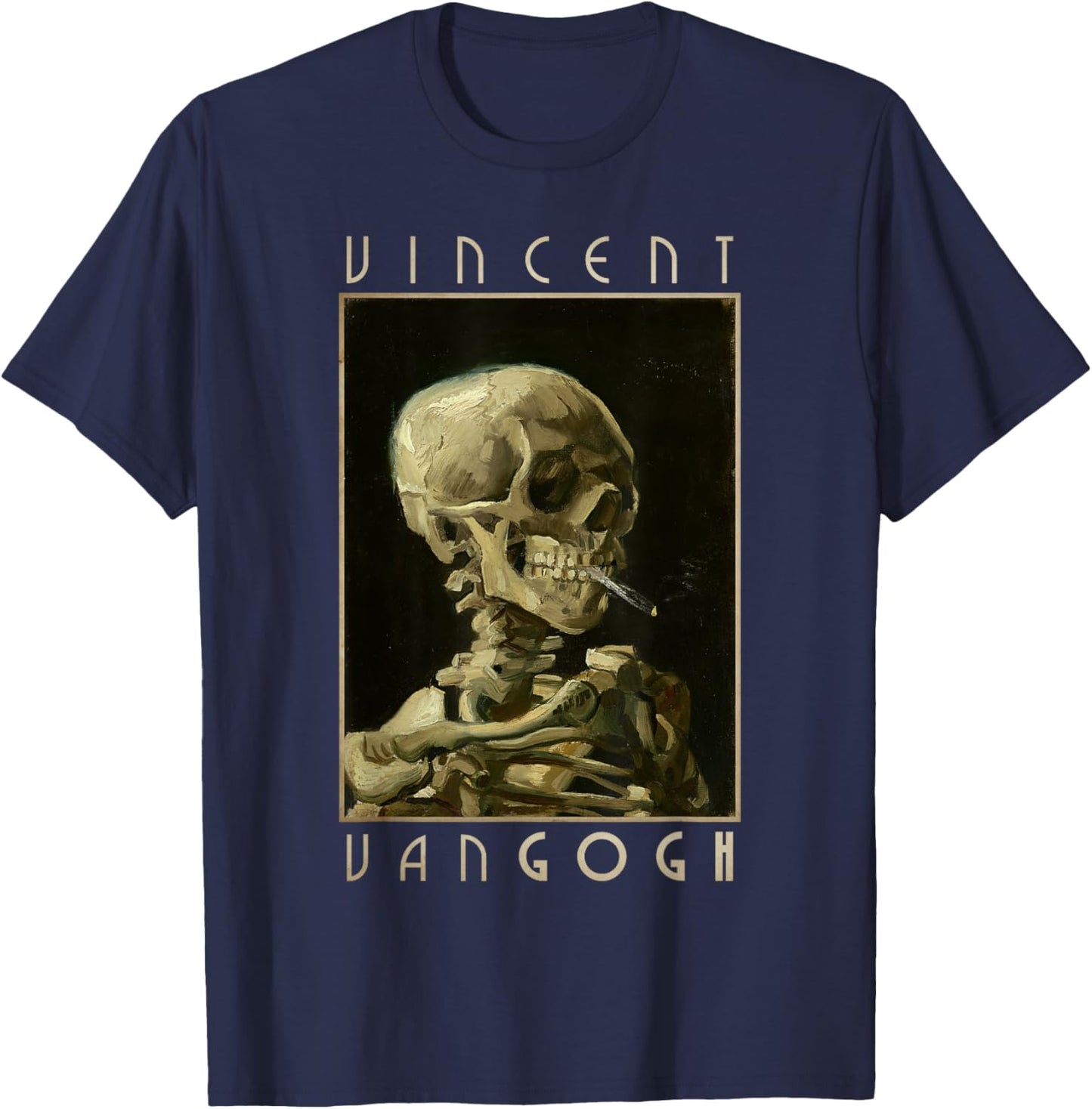 Vincent Van Gogh Shirt Smoking Skeleton Art T-Shirt - T-Shirt | Navy