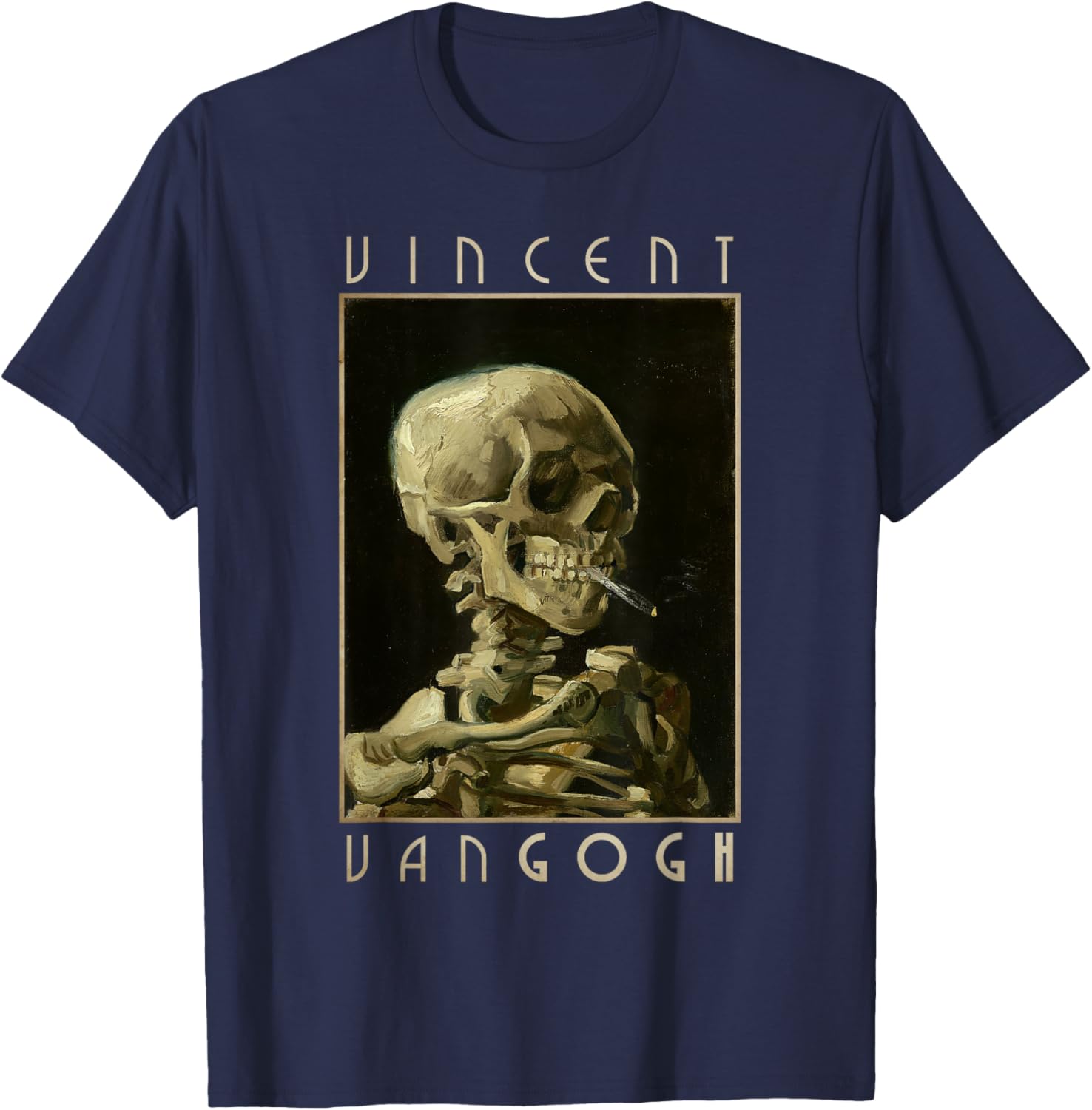 Vincent Van Gogh Shirt Smoking Skeleton Art T-Shirt - T-Shirt | Navy