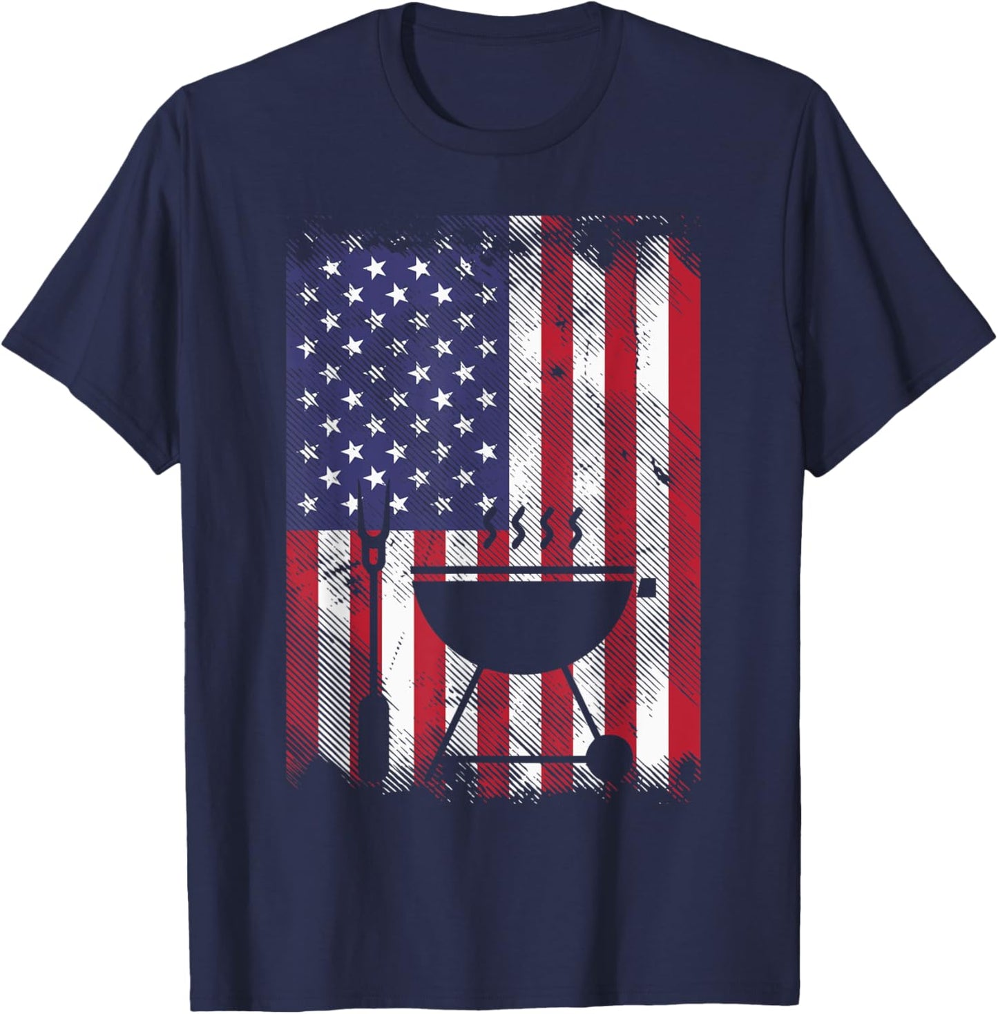 American Flag Bbq Grill Vintage Grilling Smoking Patriotic Men T-Shirt - T-Shirt | Navy