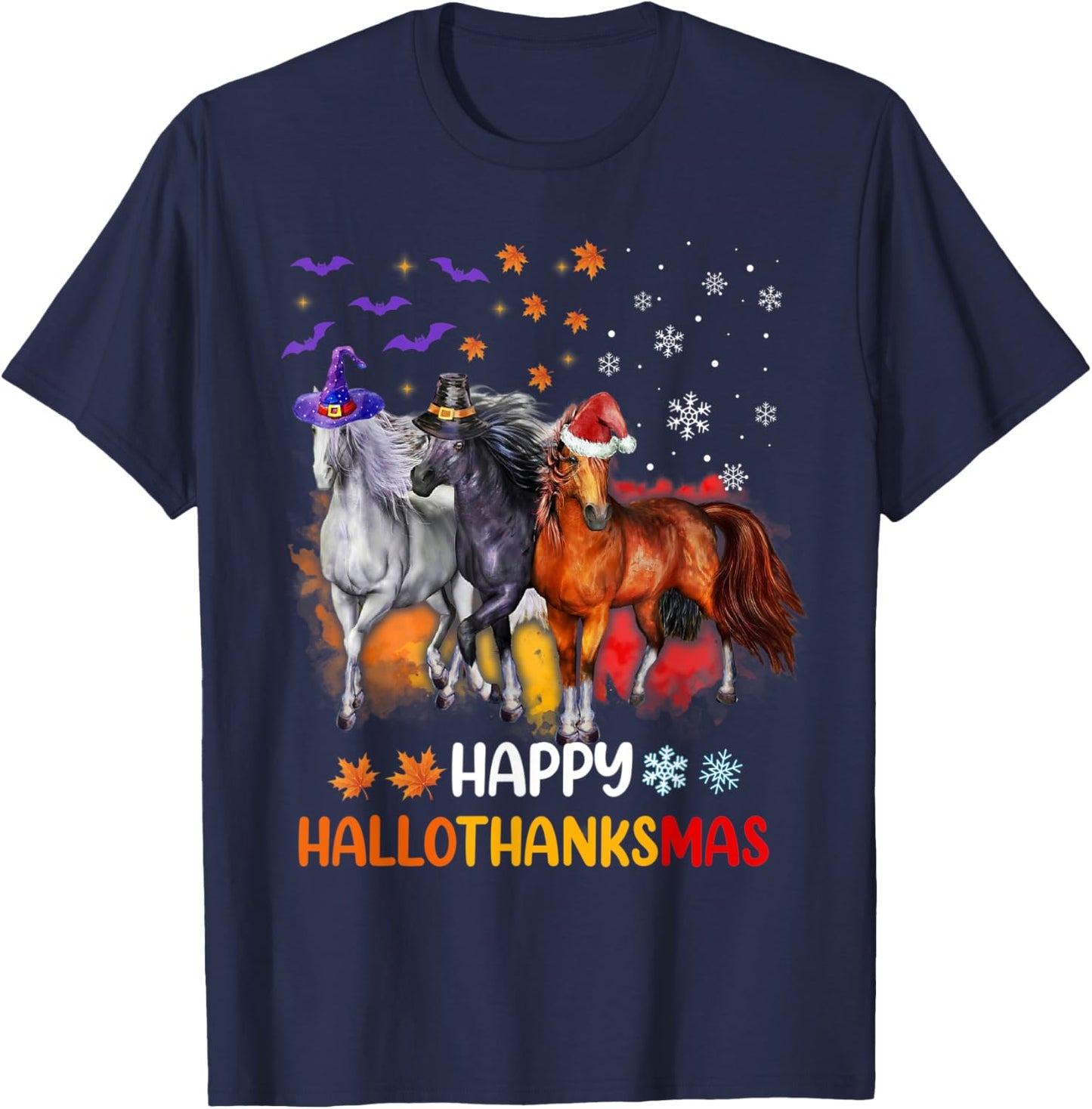 Horse Lover Halloween Merry Christmas Happy Hallothanksmas T-Shirt - T-Shirt | Navy