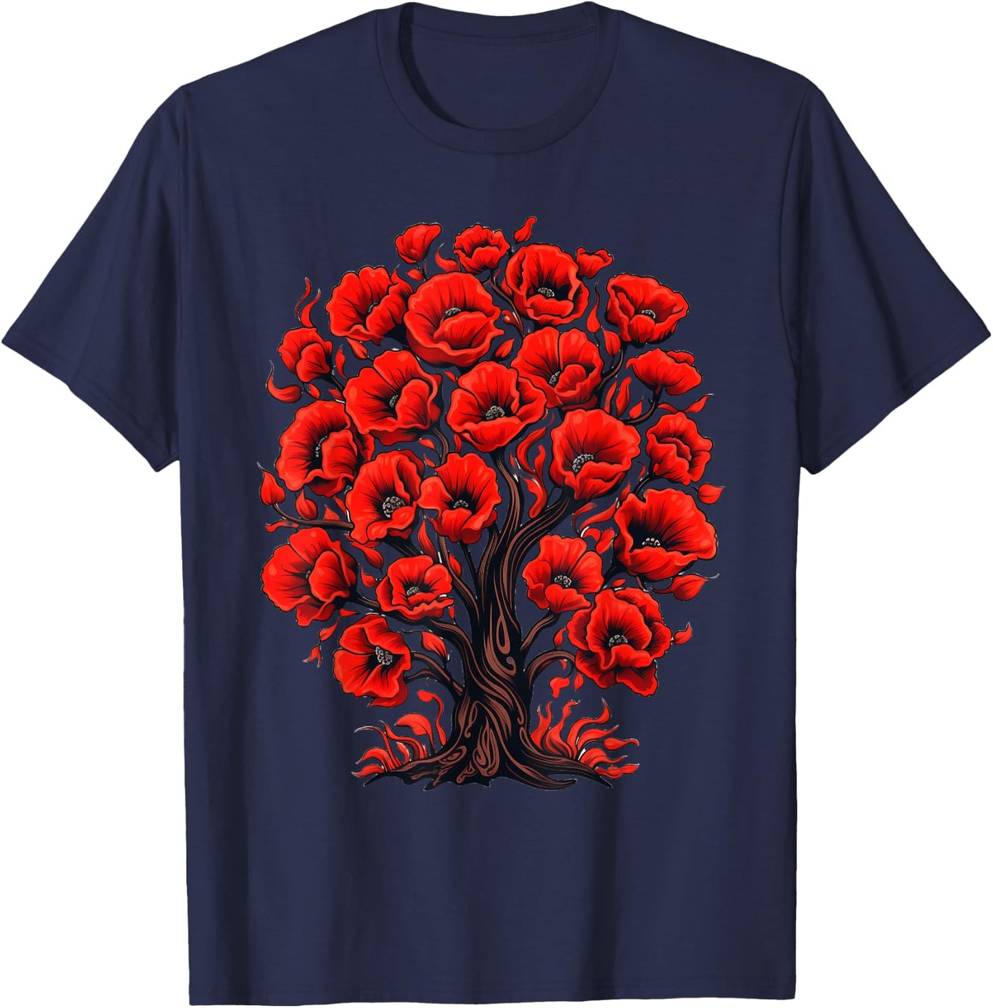Red Poppies Tree Poppy Flower Floral T-Shirt - T-Shirt | Navy