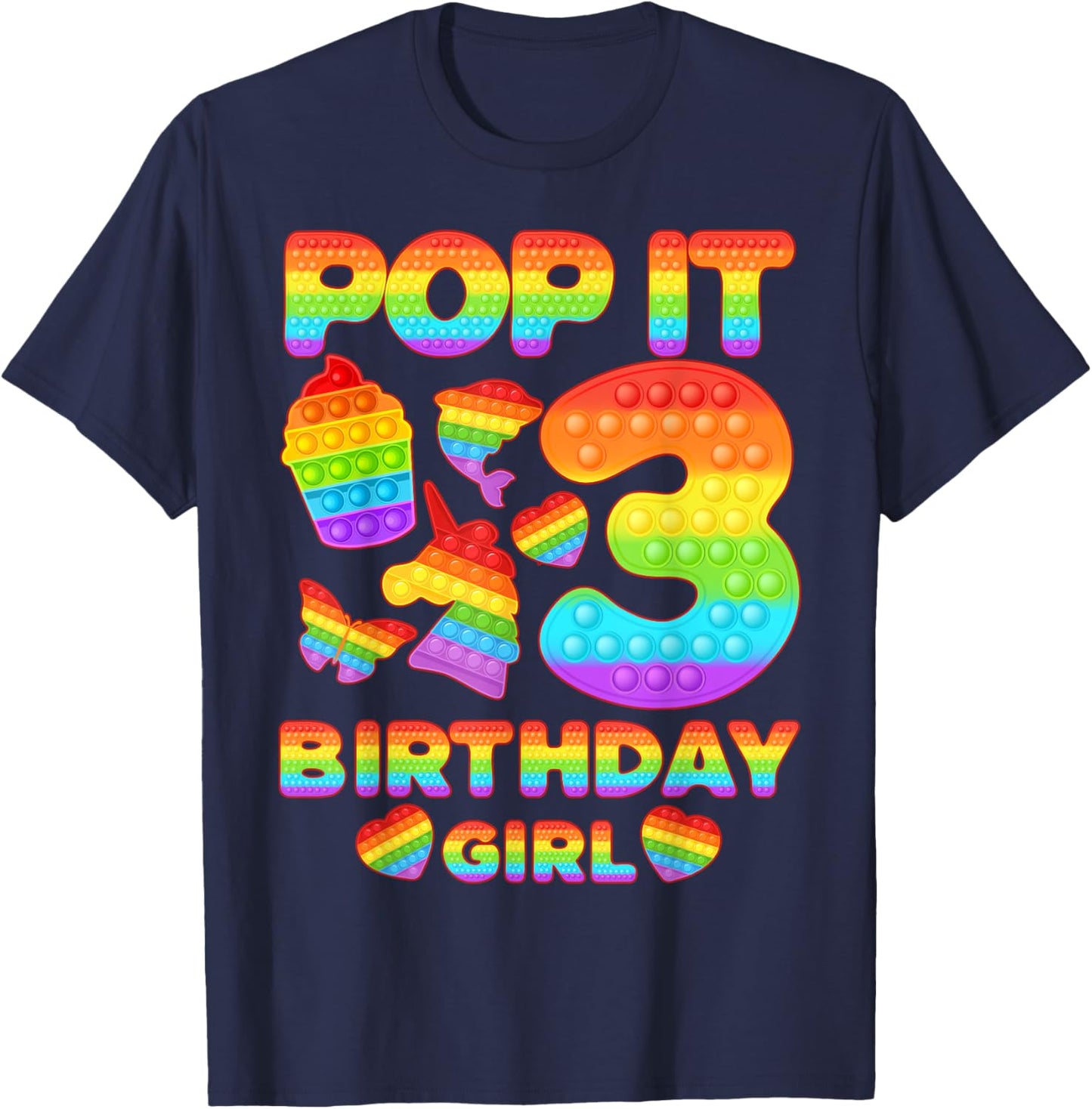 Kids Pop It 3 Year old 3rd Birthday Girl Shirt Pop it Party T-Shirt - T-Shirt | Navy