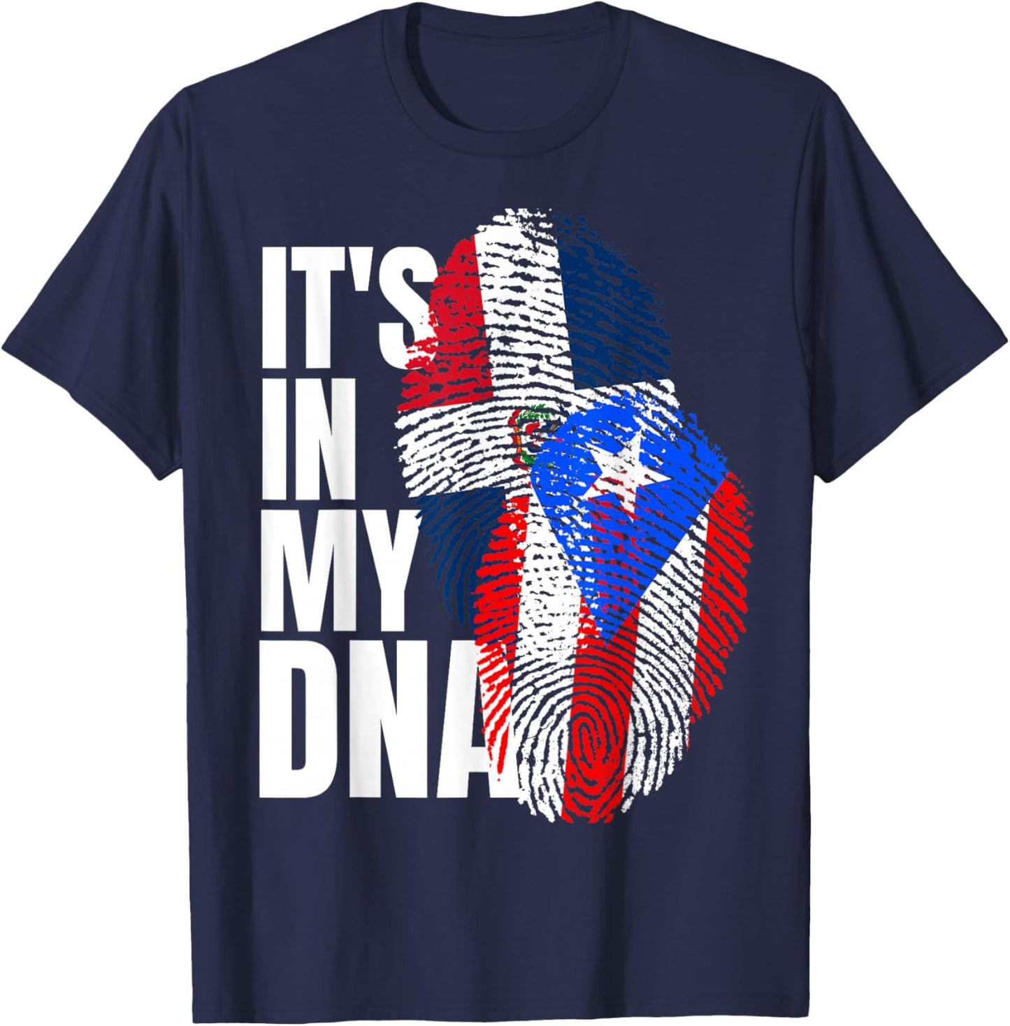 Dominican and Puertorican DNA Heritage Flag T-Shirt - T-Shirt | Navy