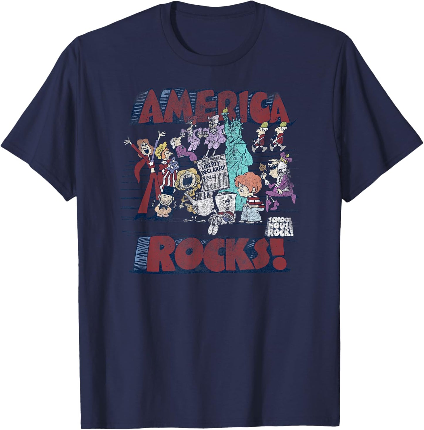 Schoolhouse Rock America Rocks Vintage Cartoon T-Shirt - T-Shirt | Navy
