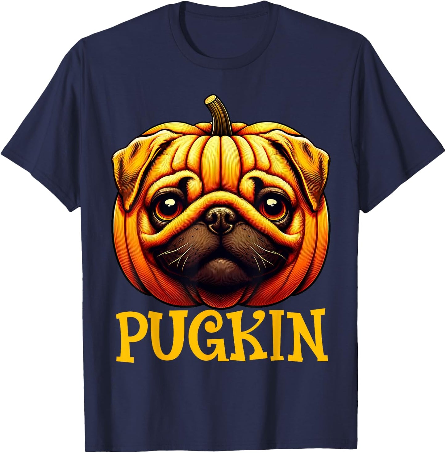 Funny Pugkin Pug Pumpkin Halloween Thanksgiving Men Women T-Shirt - T-Shirt | Navy