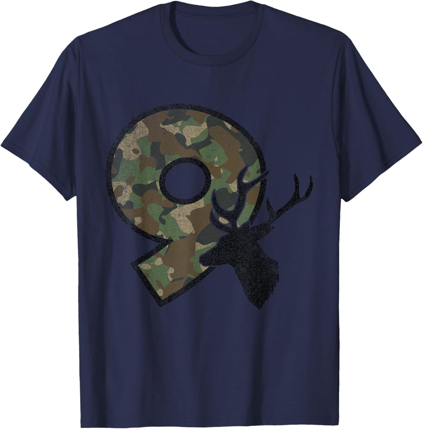 9 Nine Year Old Boy Ninth Birthday Country Camo Deer Hunter T-Shirt - T-Shirt | Navy