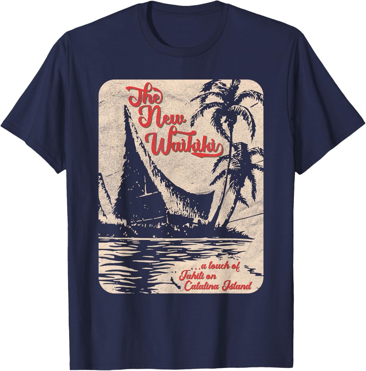 New Waikiki/Tiki Bar/Hawaiian Style/Retro 50s Style T-Shirt - T-Shirt | Navy