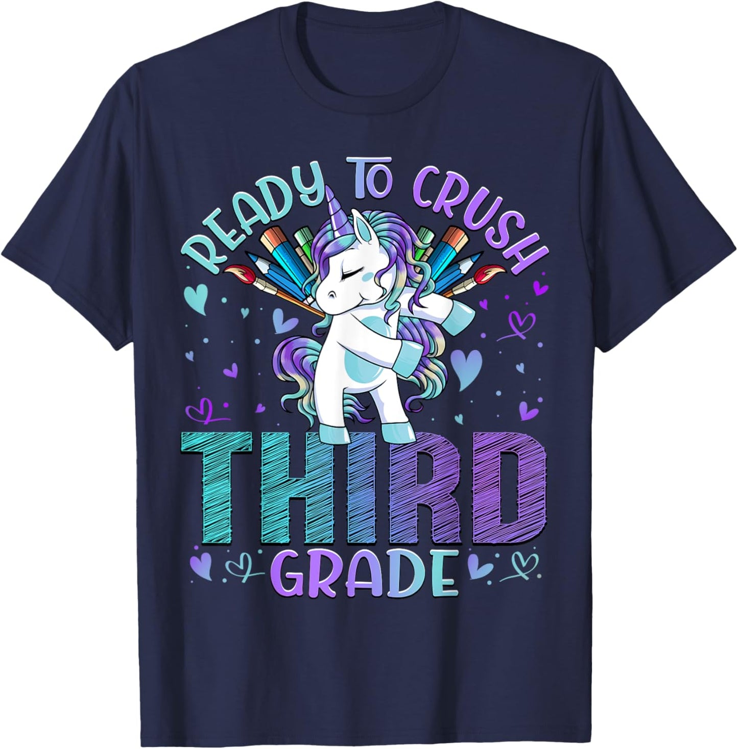 Ready to Crush Third 3rd Grade Back To School Unicorn Kids T-Shirt - T-Shirt | Navy