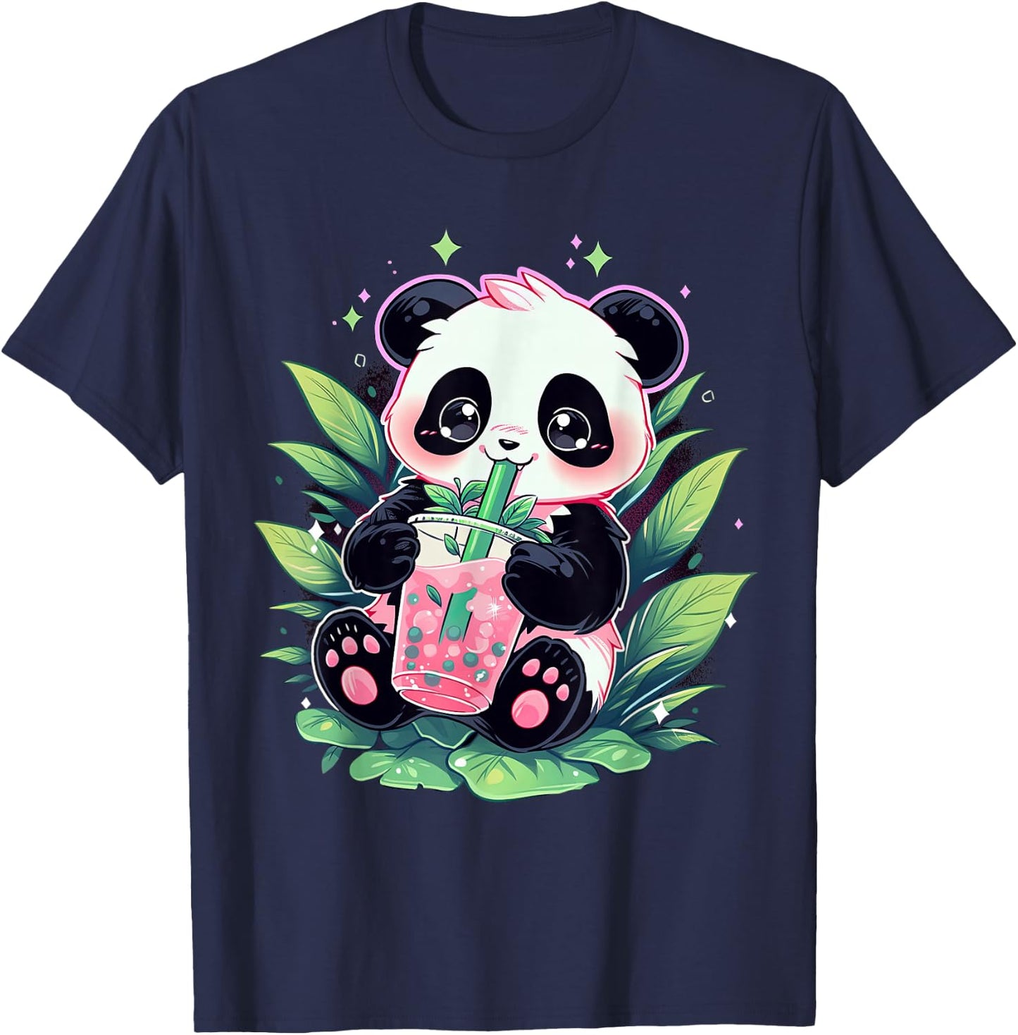 Cute Panda Drinking Bubble Tea Milk Anime Kawaii T-Shirt - T-Shirt | Navy