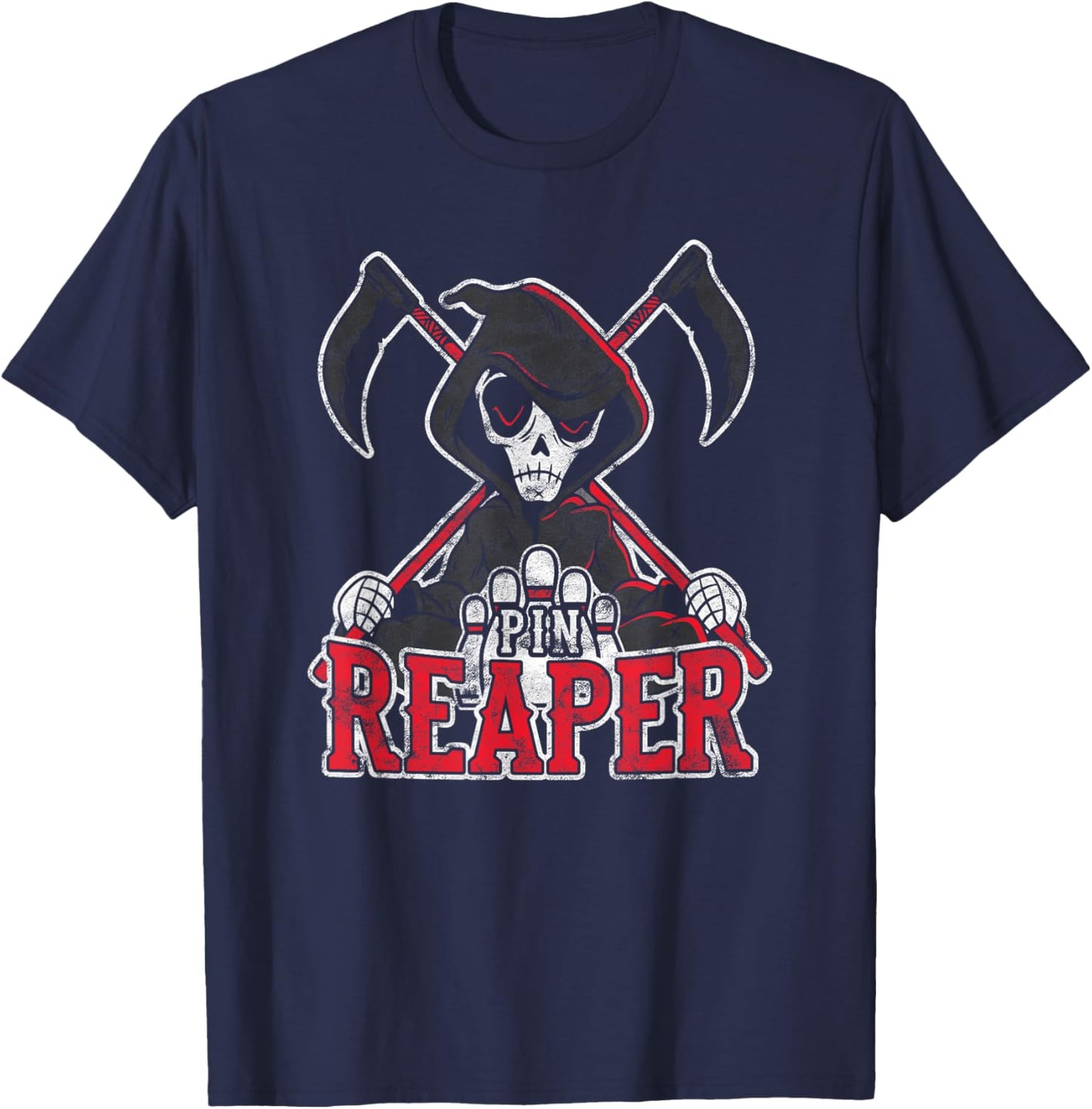 Grim Reaper Pin Reaper Bowling Halloween T-Shirt - T-Shirt | Navy