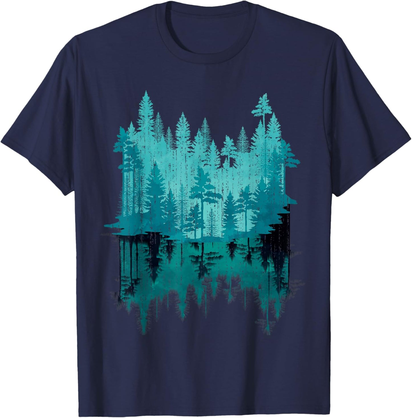 Outdoor Forest Landscape Tree Reflection Nature T-Shirt - T-Shirt | Navy