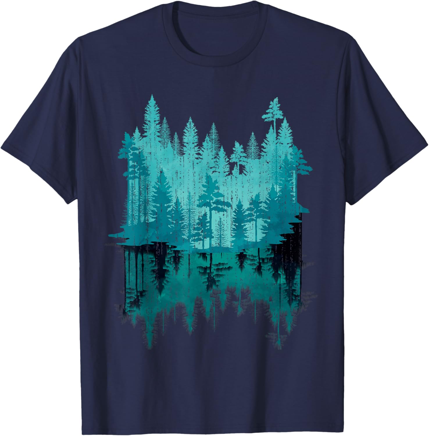 Outdoor Forest Landscape Tree Reflection Nature T-Shirt - T-Shirt | Navy