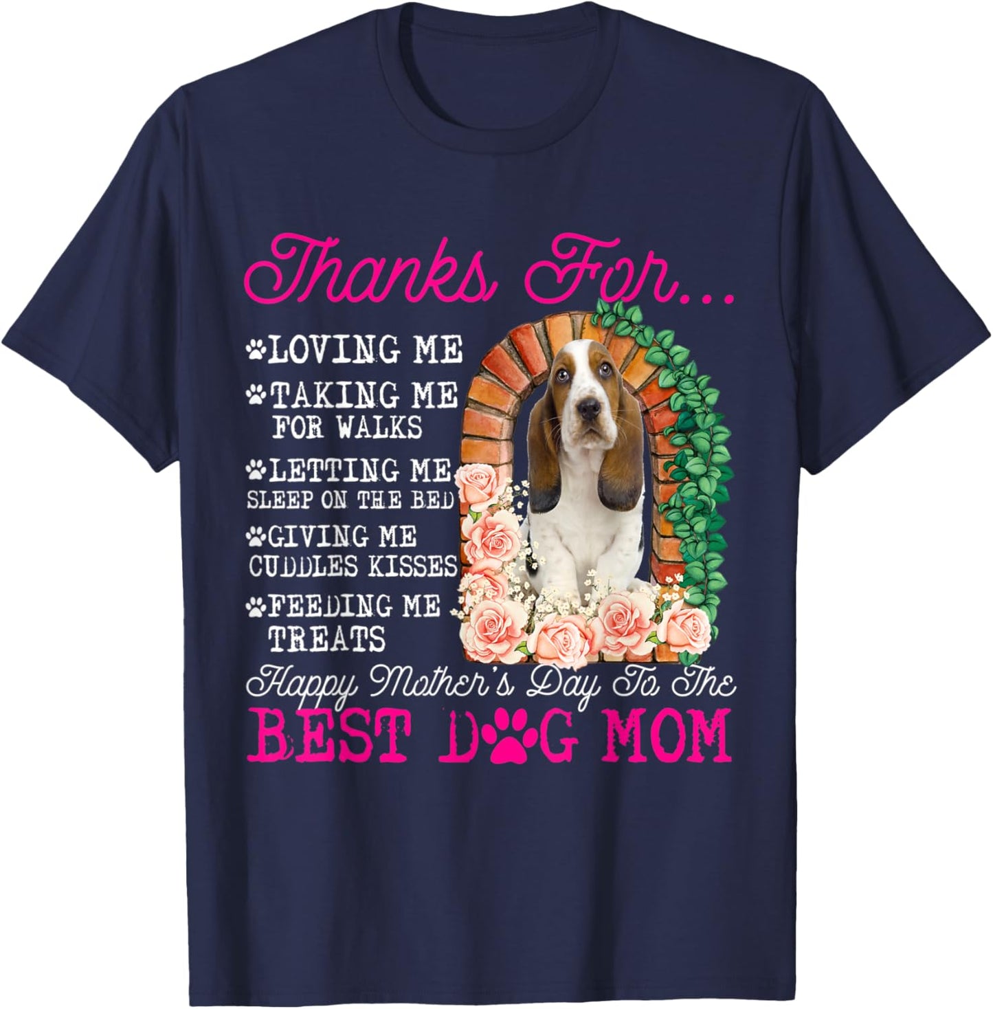Funny Happy Mother's Day Best Dog Mom Cute Basset Hound Dog Men Women Kids T-Shirt - T-Shirt | Navy