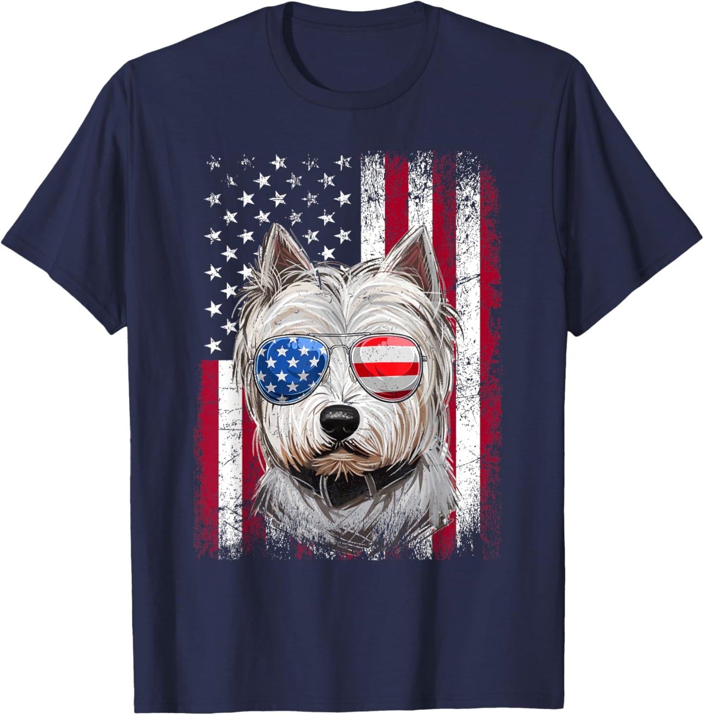 American Flag Patriotic Westie Dog Lover 4th Of July T-Shirt - T-Shirt | Navy