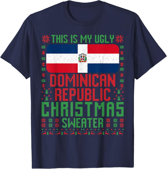Dominican Republic Ugly Christmas Sweater T-Shirt - T-Shirt | Navy