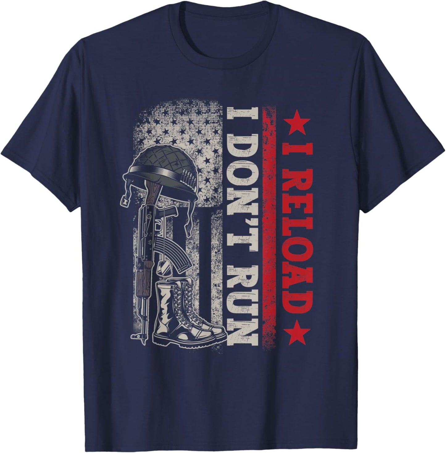 I Don't Run I Reload Vintage US Flag Patriotic T-Shirt - T-Shirt | Navy
