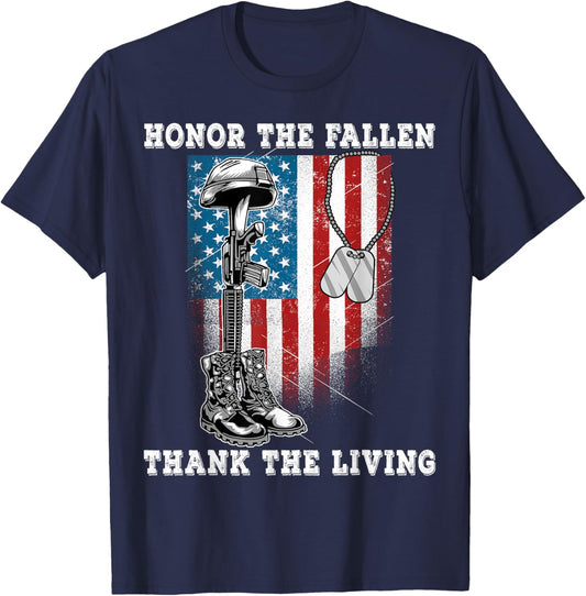 Distressed Memorial Day Honor The Fallen Thank The Living T-Shirt - T-Shirt | Navy