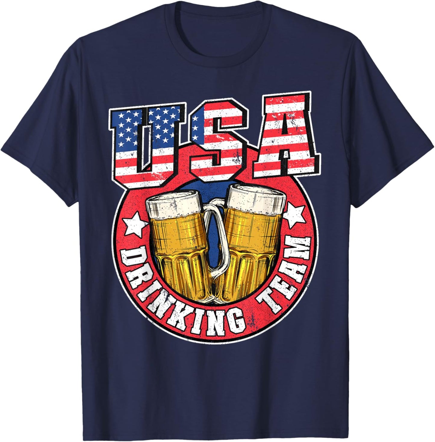 USA Drinking Team US American Flag 4th Of July Beer Drinking T-Shirt - T-Shirt | Navy